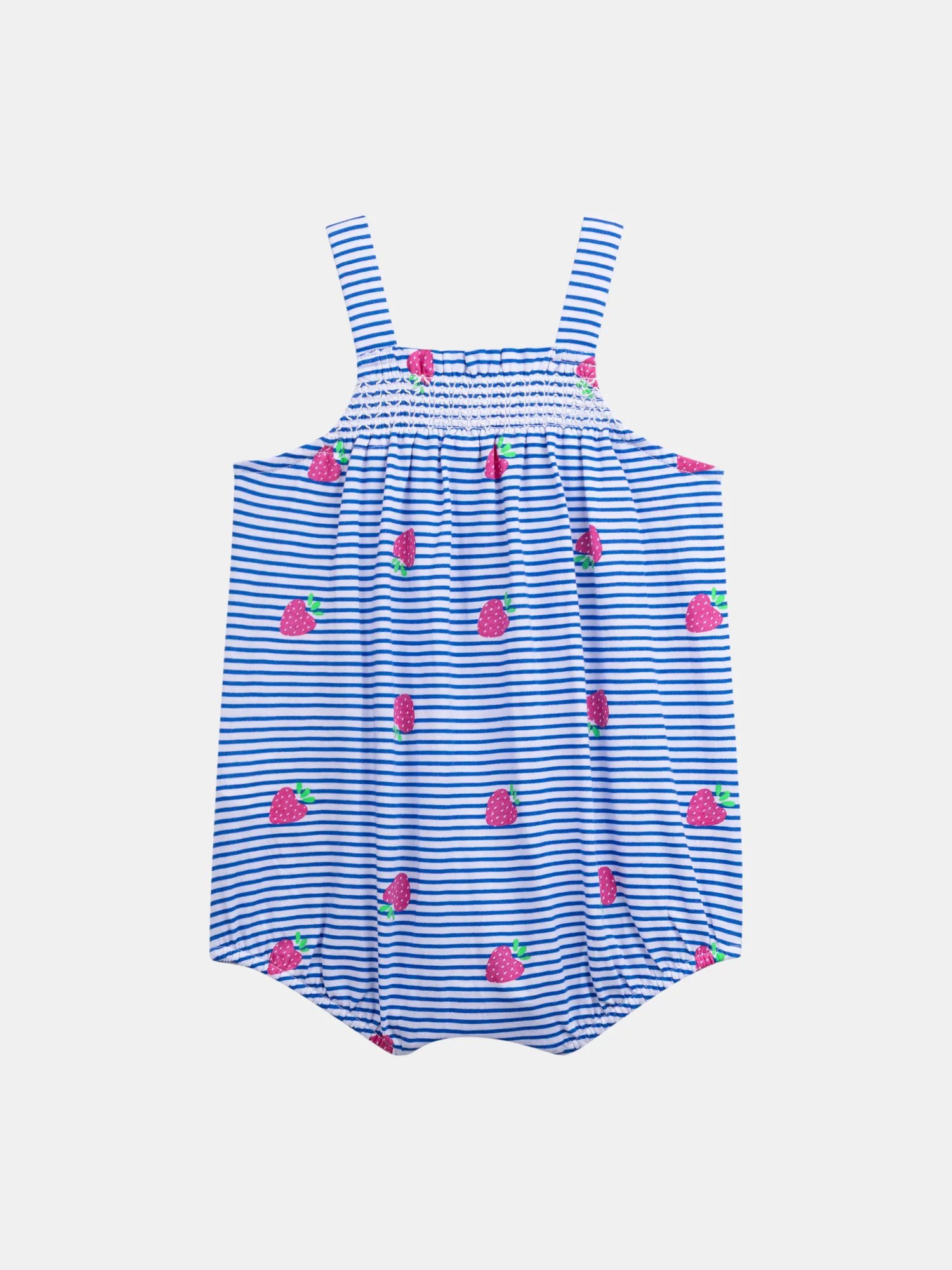 Barboteuse bleu et blanc à rayures et imprimé fraises Bleu et blanc pour bébé fille - Image 3