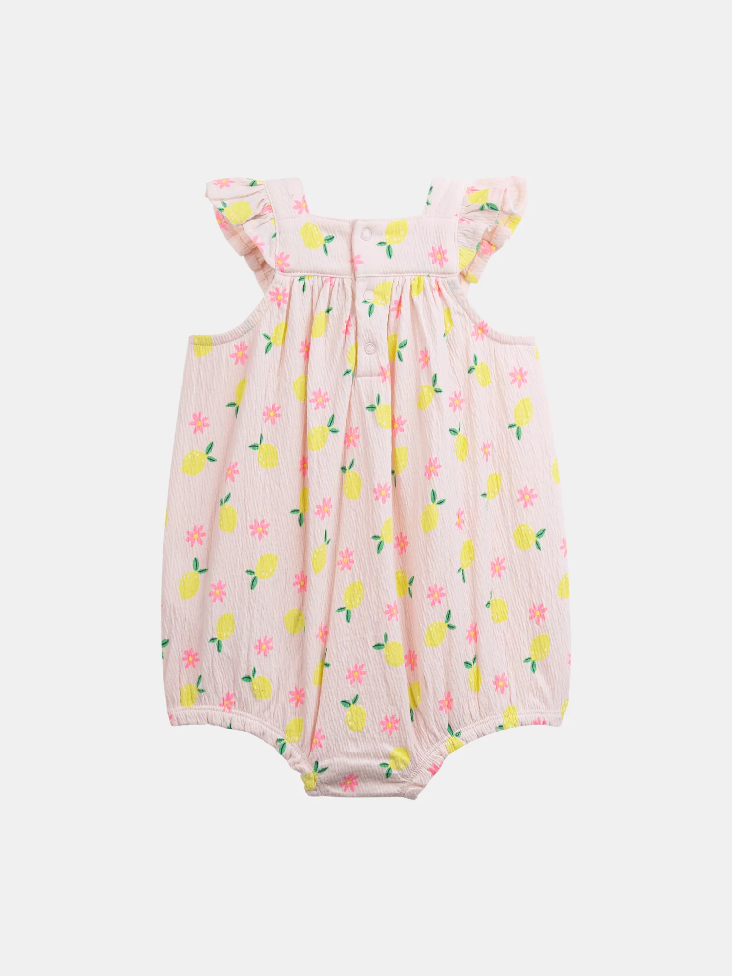 Barboteuse rose à imprimé citrons et fleurs pour bébé fille - Image 3