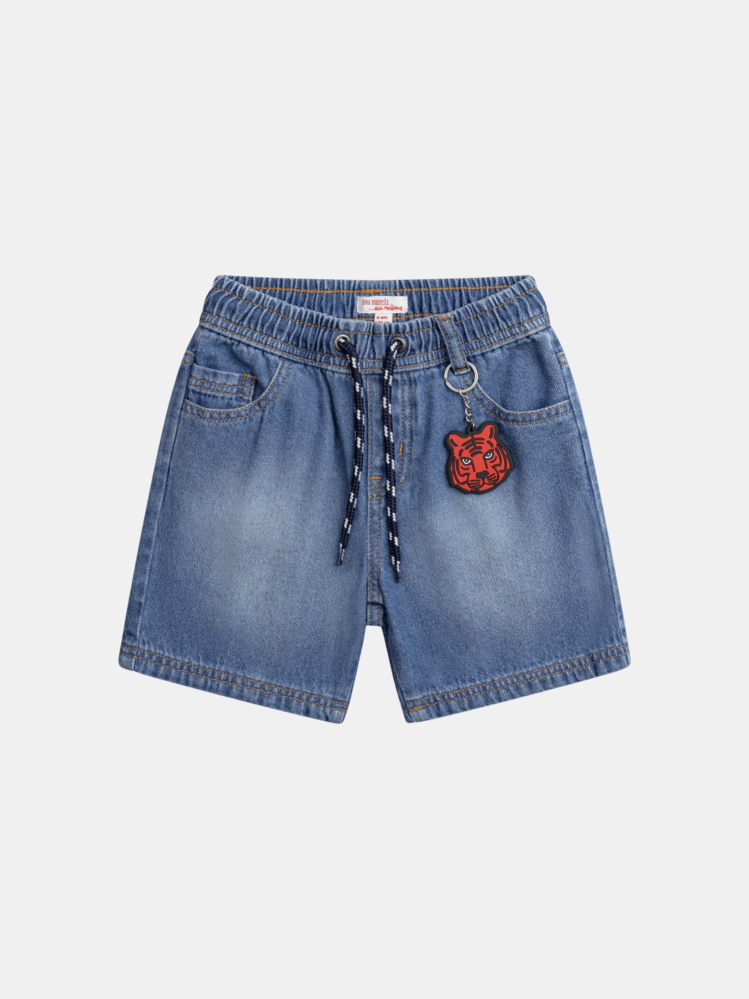 Bermuda en denim bleu porte clé tigre pour garçon