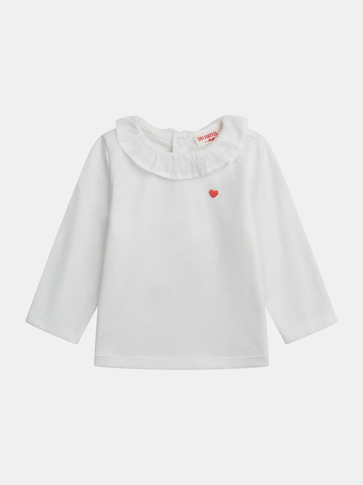 Brassière à col volanté écrue avec broderie cœur pour bébé fille