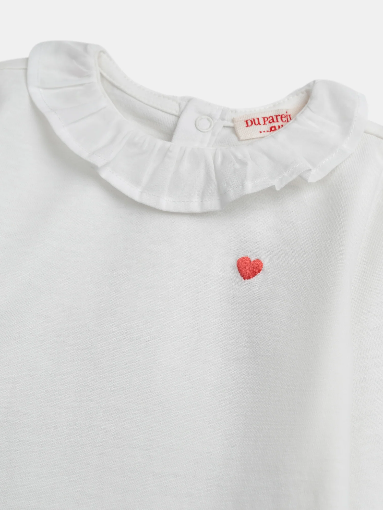 Brassière à col volanté écrue avec broderie cœur pour bébé fille - Image 2