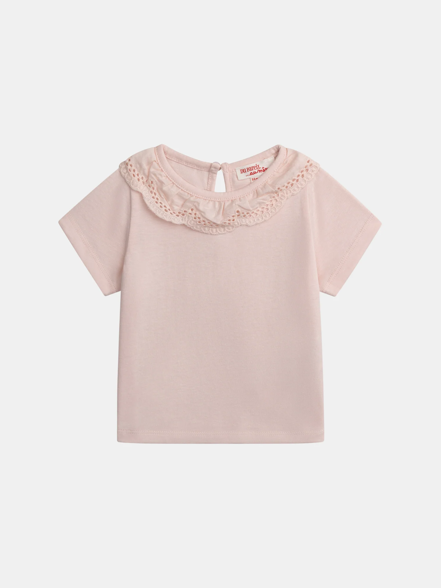Brassière rose poudré à col brodé et volanté pour bébé fille