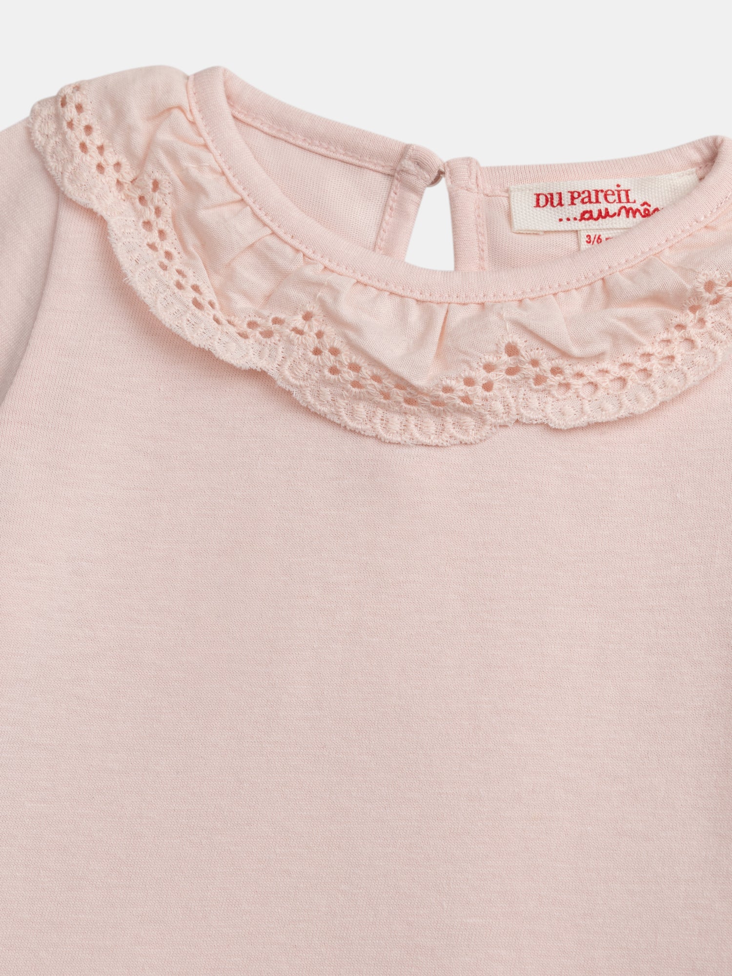 Brassière rose poudré à col brodé et volanté pour bébé fille - Image 2