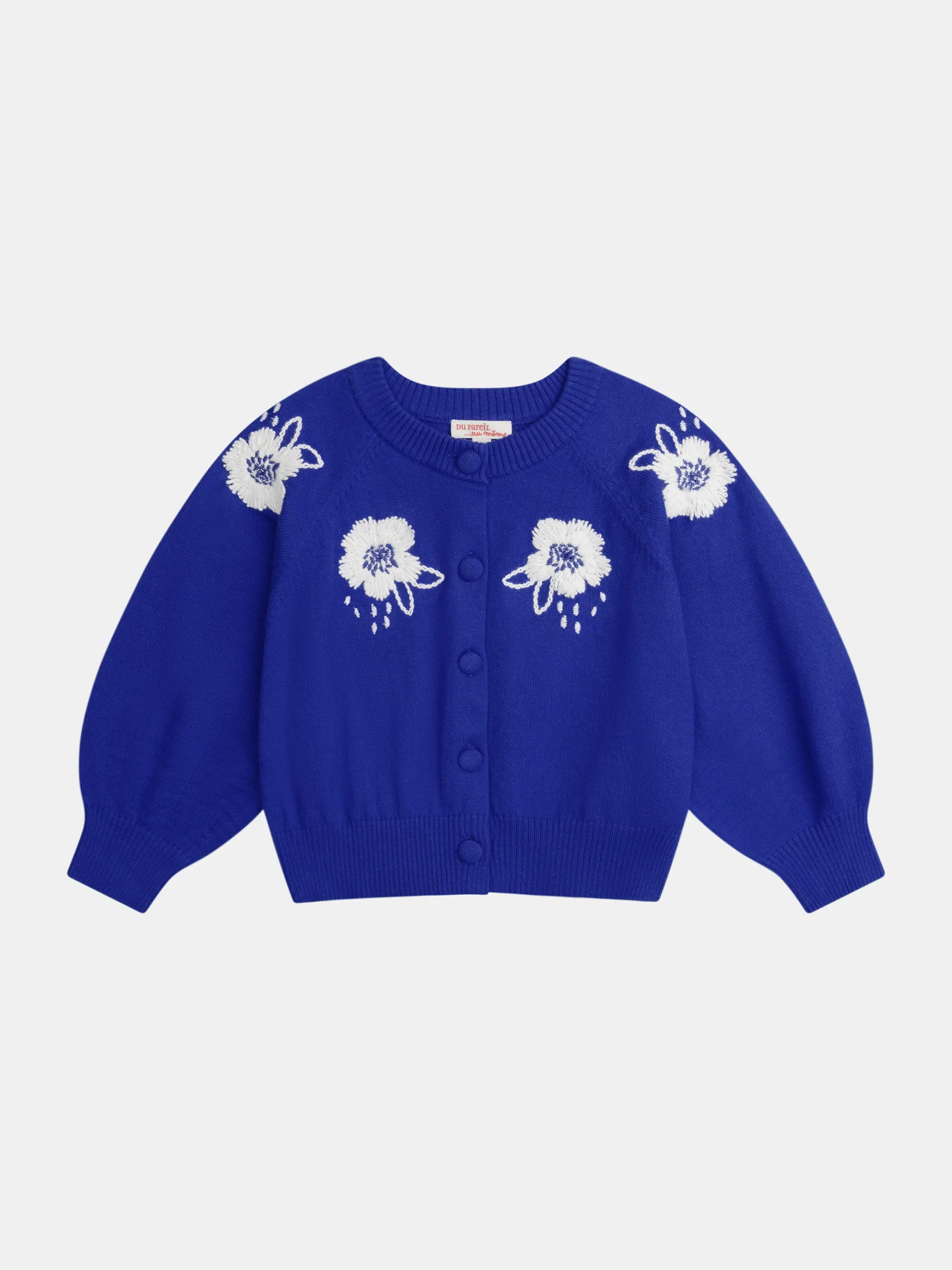 Cardigan bleu à broderie fleurs pour fille