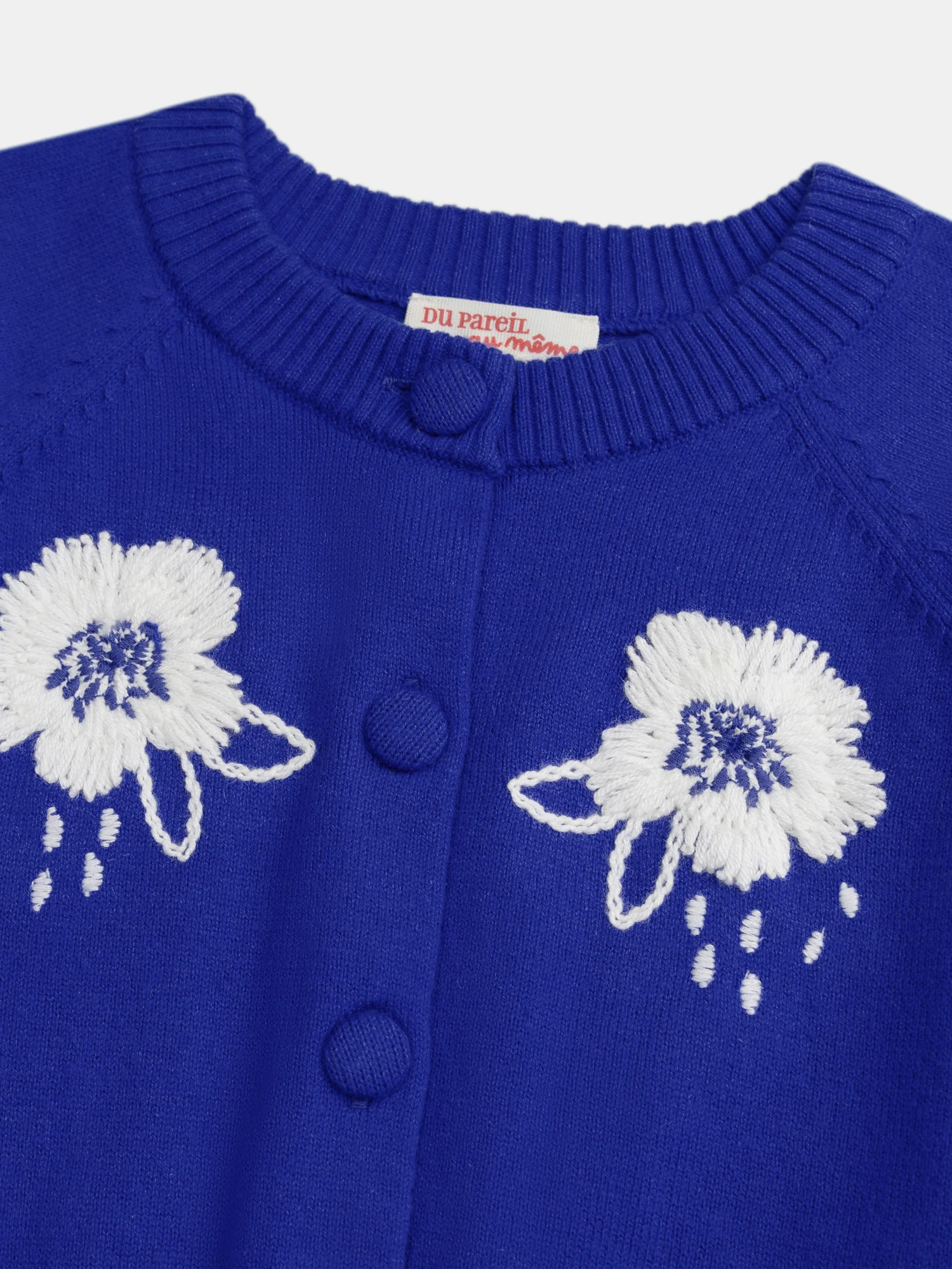 Cardigan bleu à broderie fleurs pour fille - Image 5