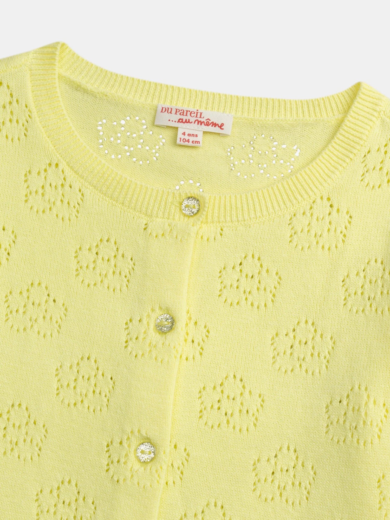 Cardigan jaune pâle en pointelle pour fille - Image 2