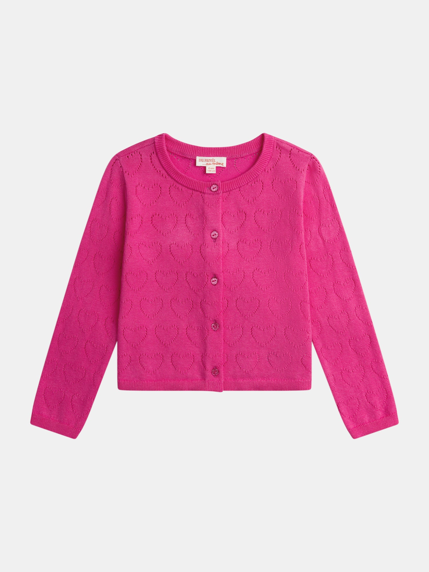Cardigan rose en pointelle coeur pour fille