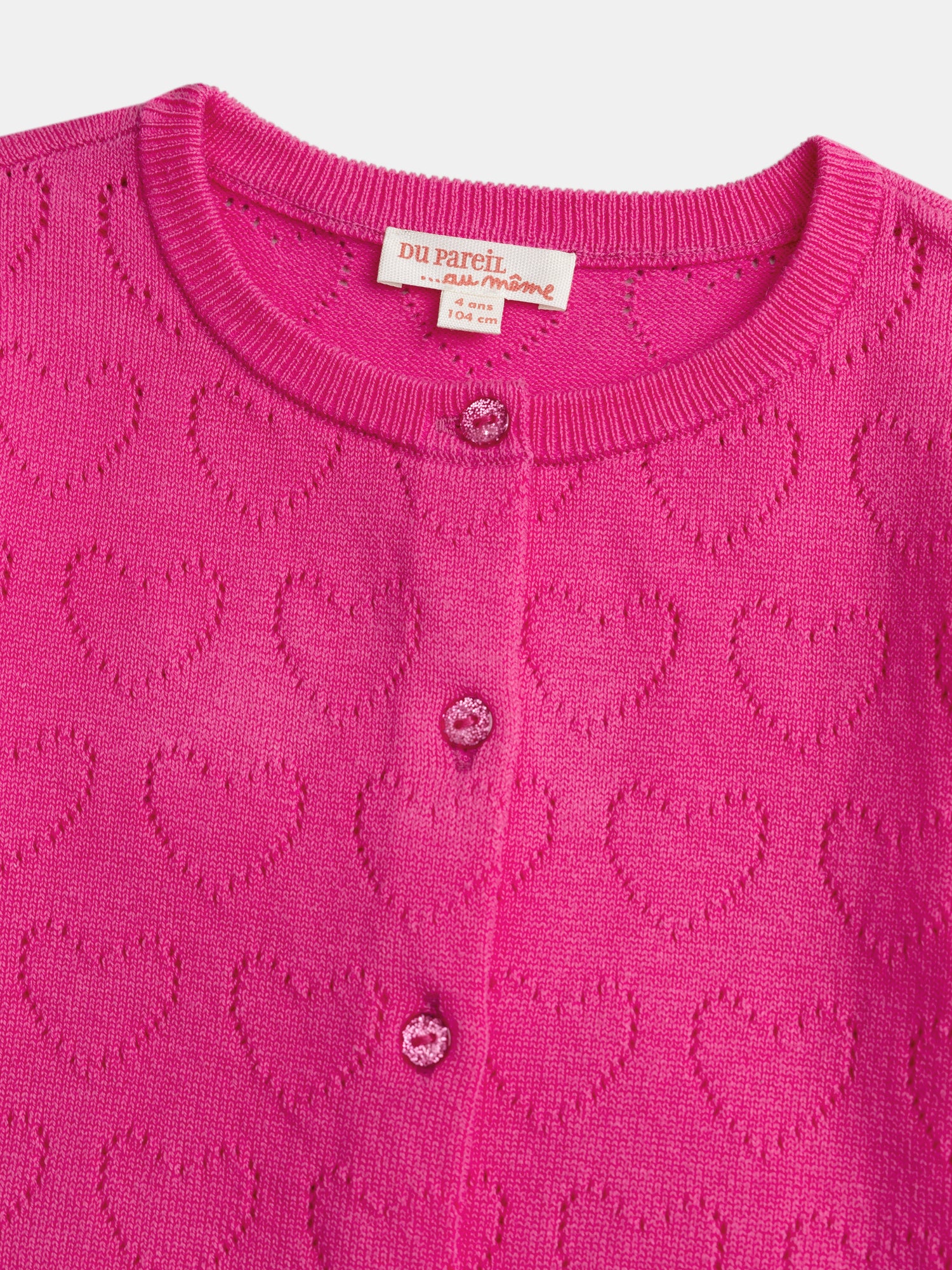 Cardigan rose en pointelle coeur pour fille - Image 4