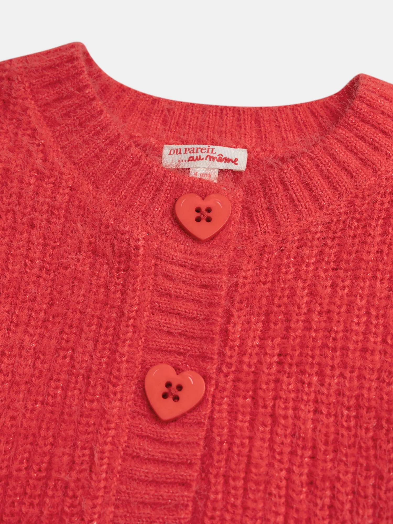 Cardigan rouge boutons cœur pour fille - Image 5