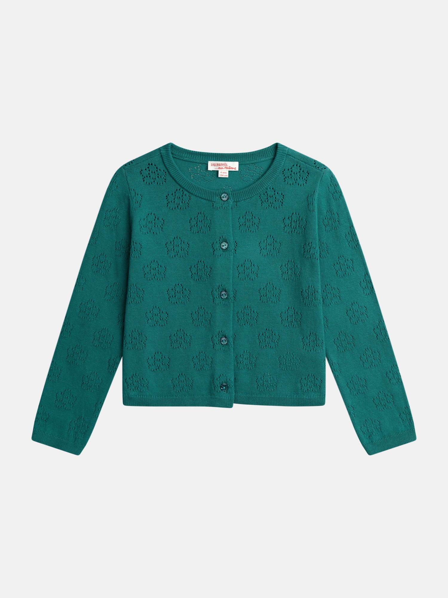 Cardigan vert en pointelle fleur pour fille