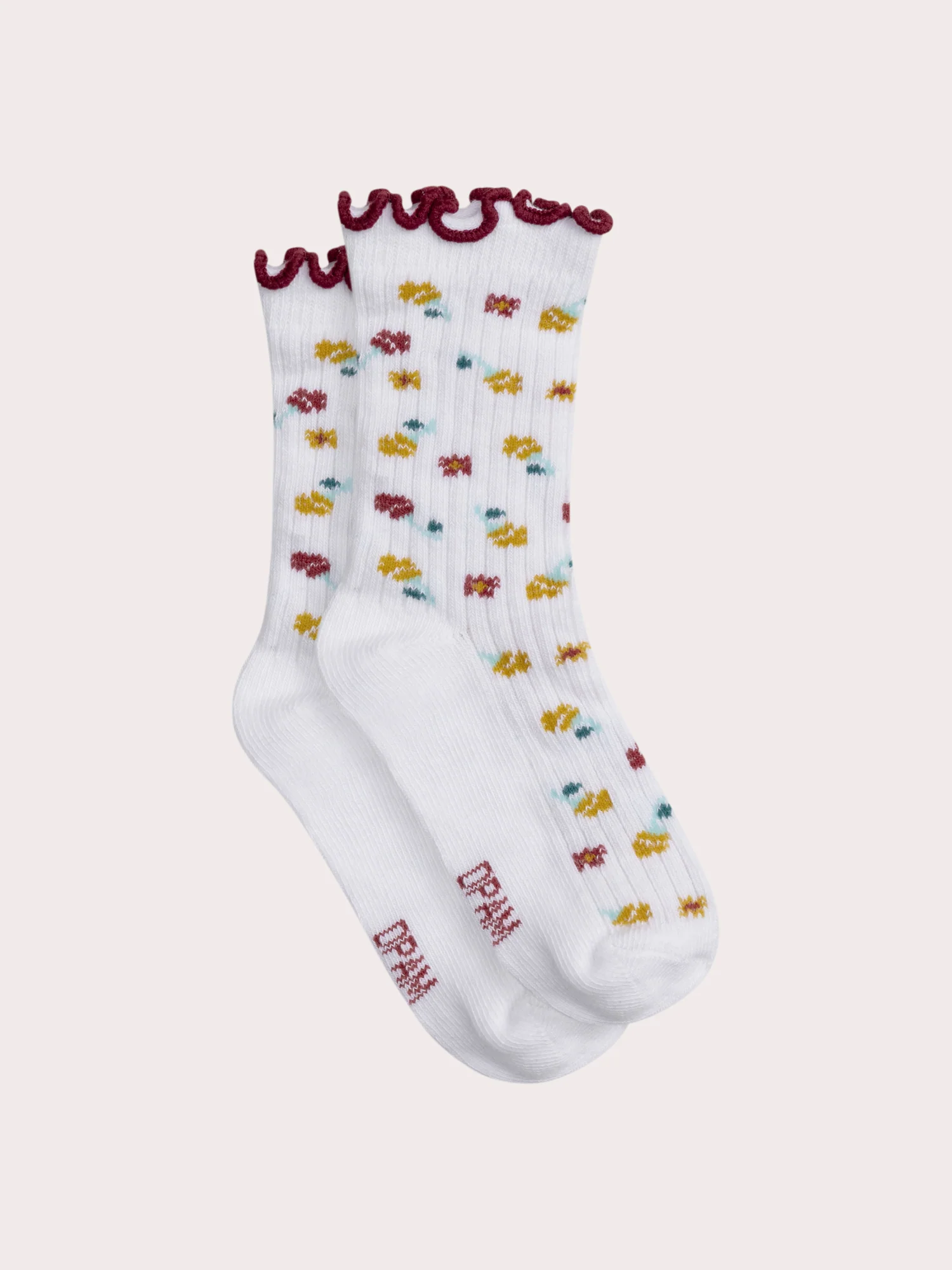 Chaussettes beiges côtelées à fleurs pour bébé fille