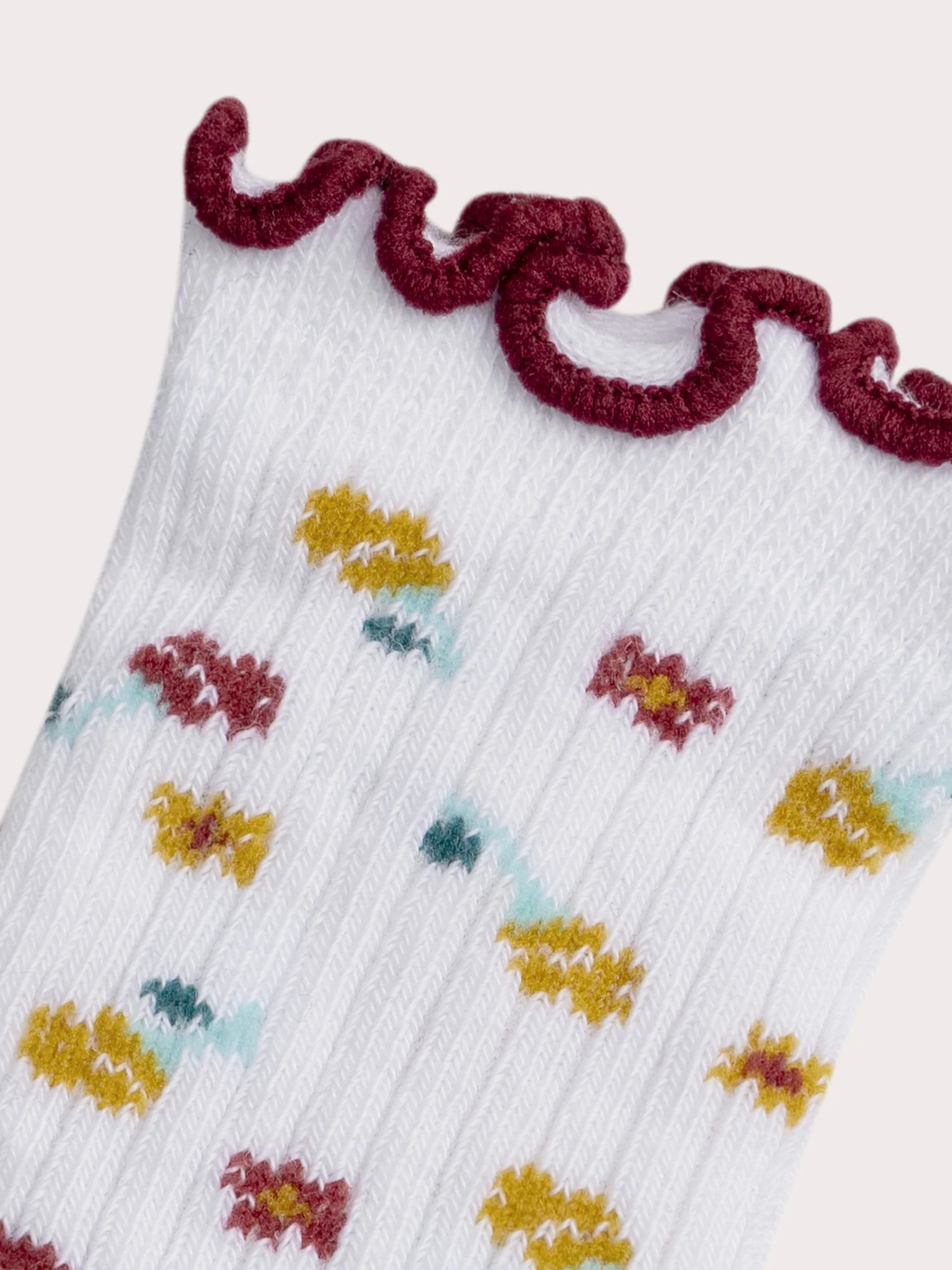 Chaussettes beiges côtelées à fleurs pour bébé fille - Image 2