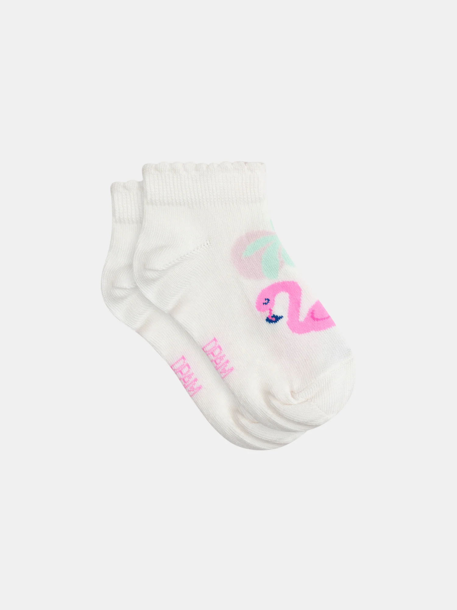Socquettes écrues motifs flamants roses pour fille