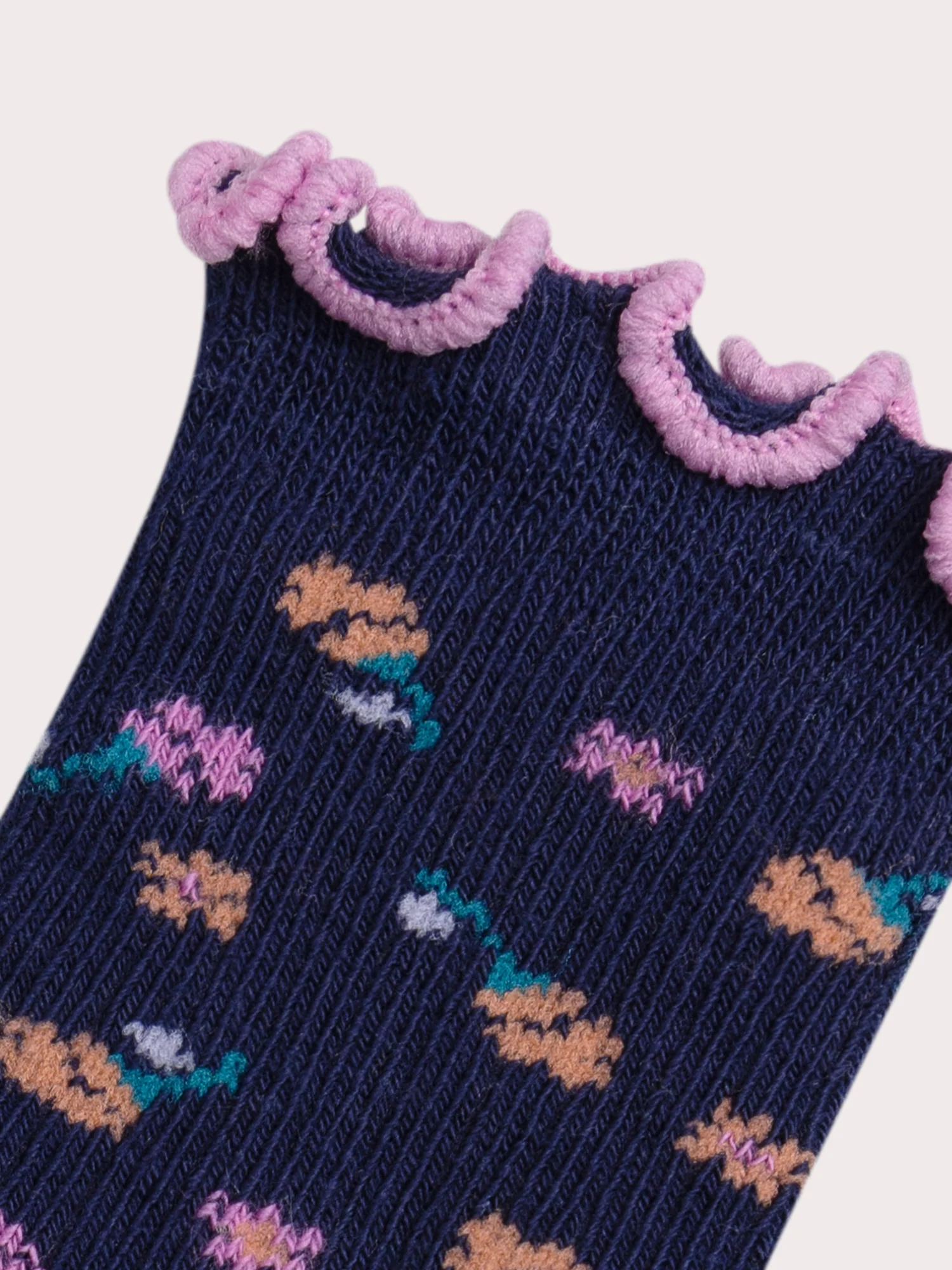 Chaussettes marines côtelées à fleurs pour bébé fille - Image 2
