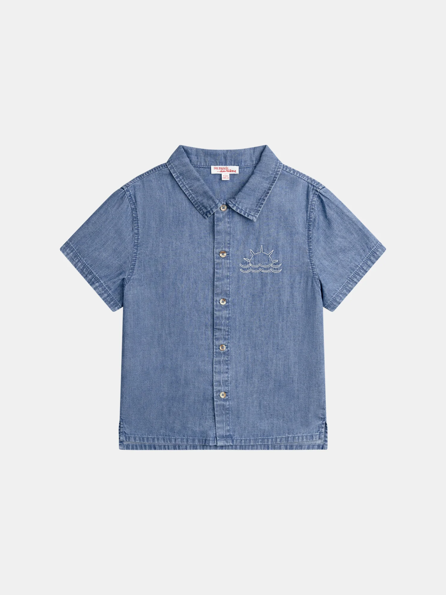 Chemise en denim bleue broderie soleil pour garçon