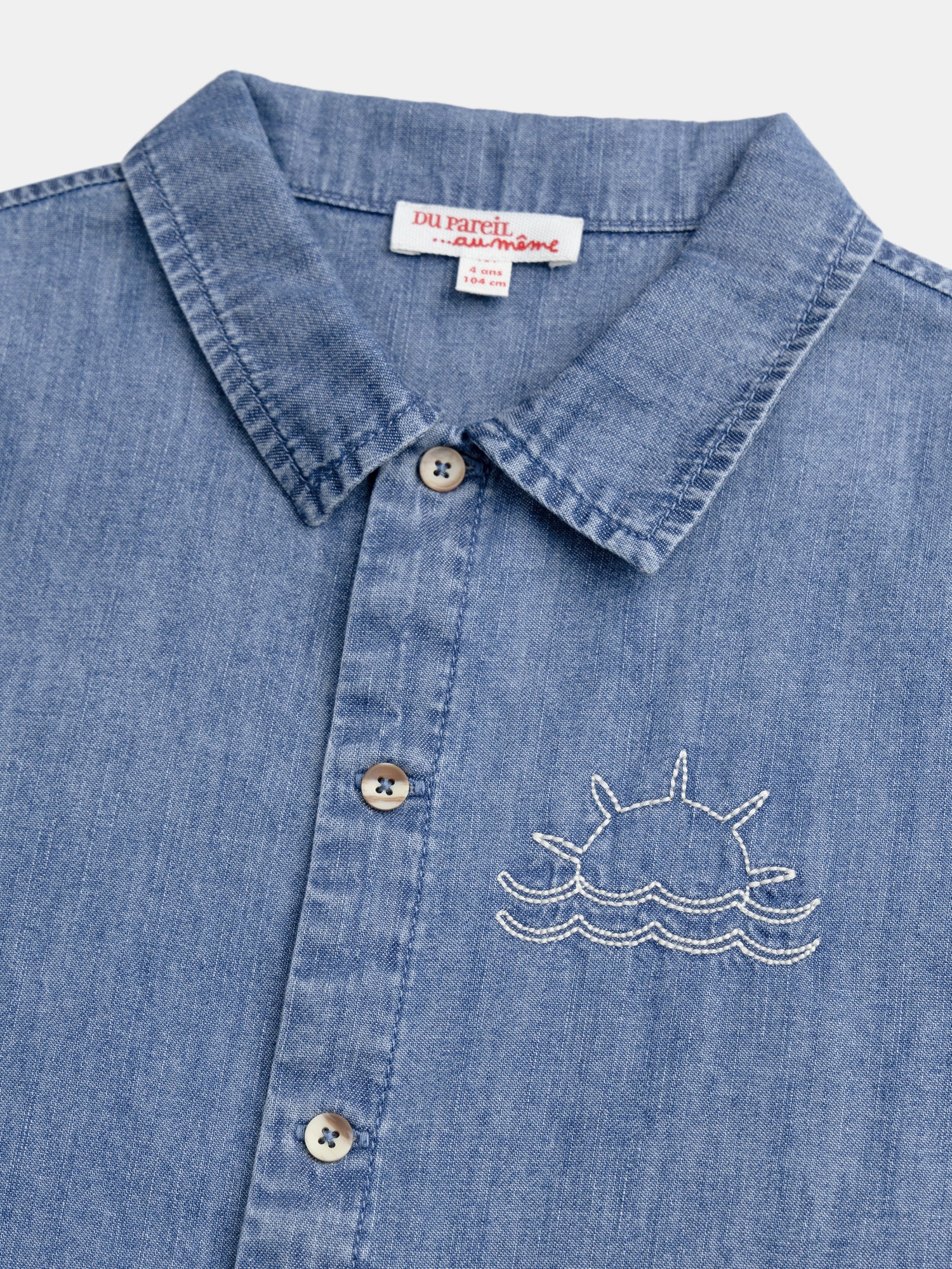 Chemise en denim bleue broderie soleil pour garçon - Image 4