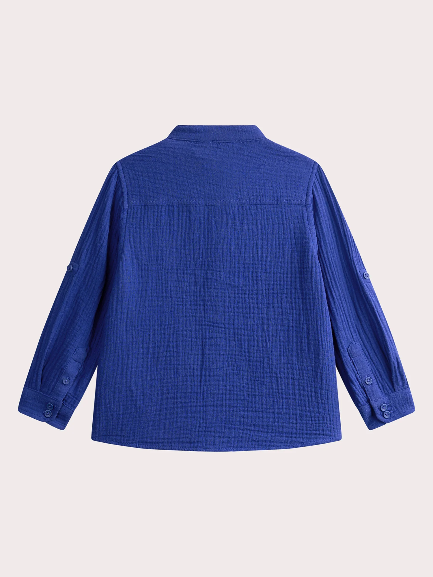 Chemise bleue col tunisien en gaze de coton - Image 5