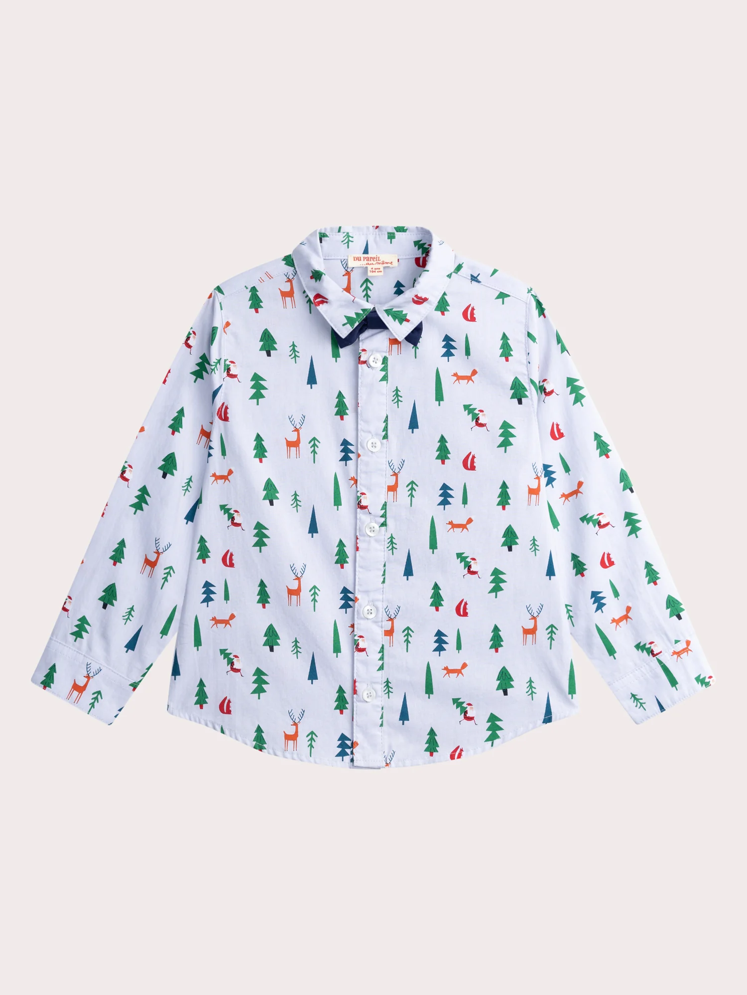 Chemise manches longues bleue imprimée et nœud papillon
