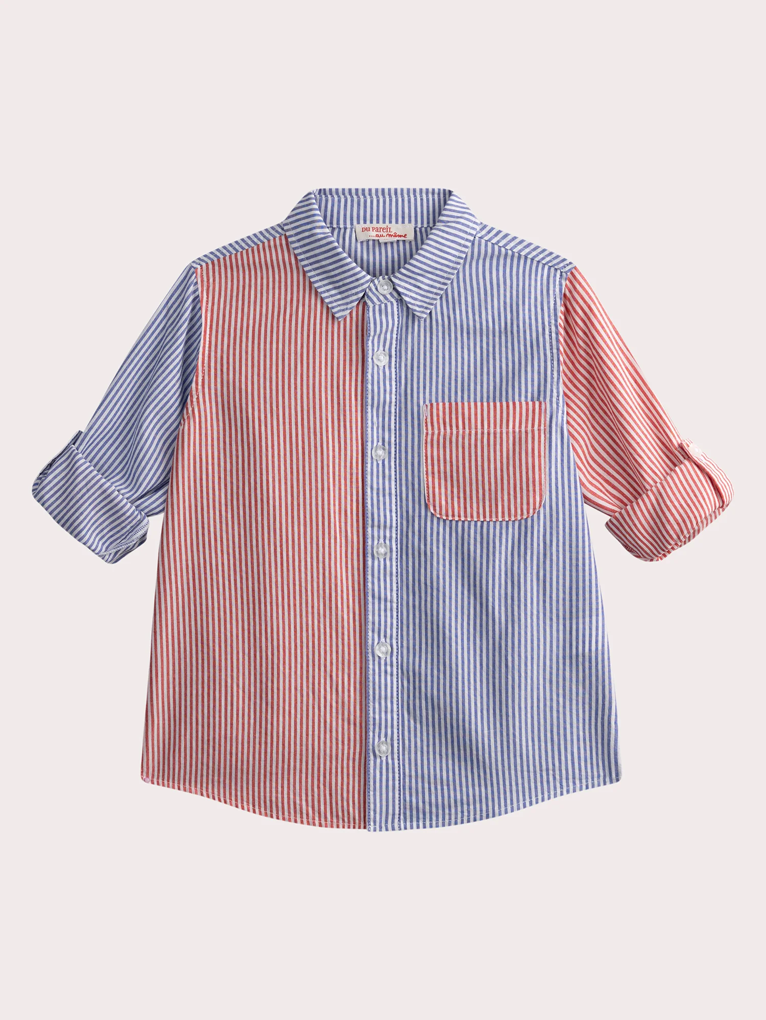Chemise manches longues rayée bleu et rouge