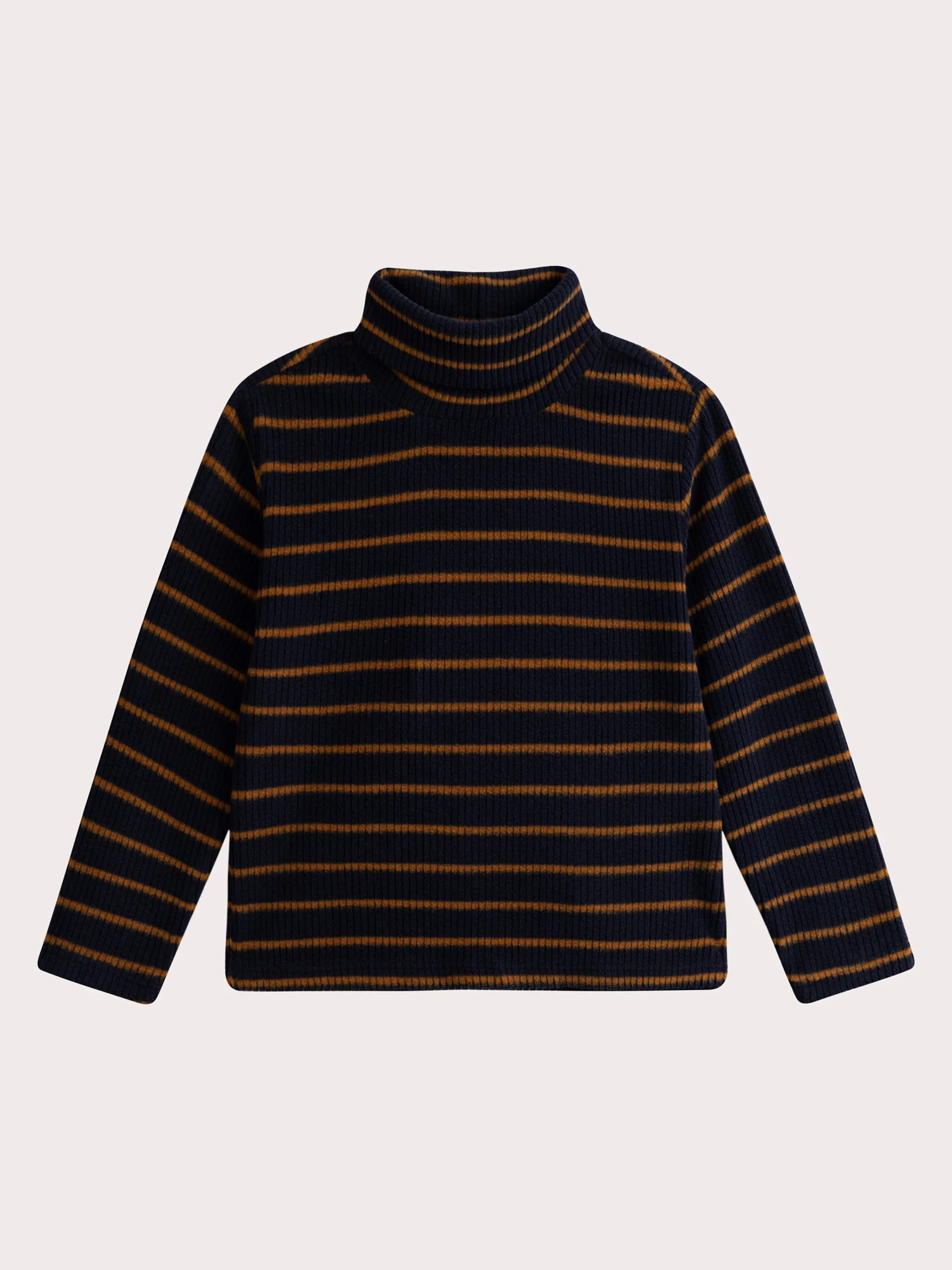 Col roulé velours côtelé rayé bleu et beige pour garçon