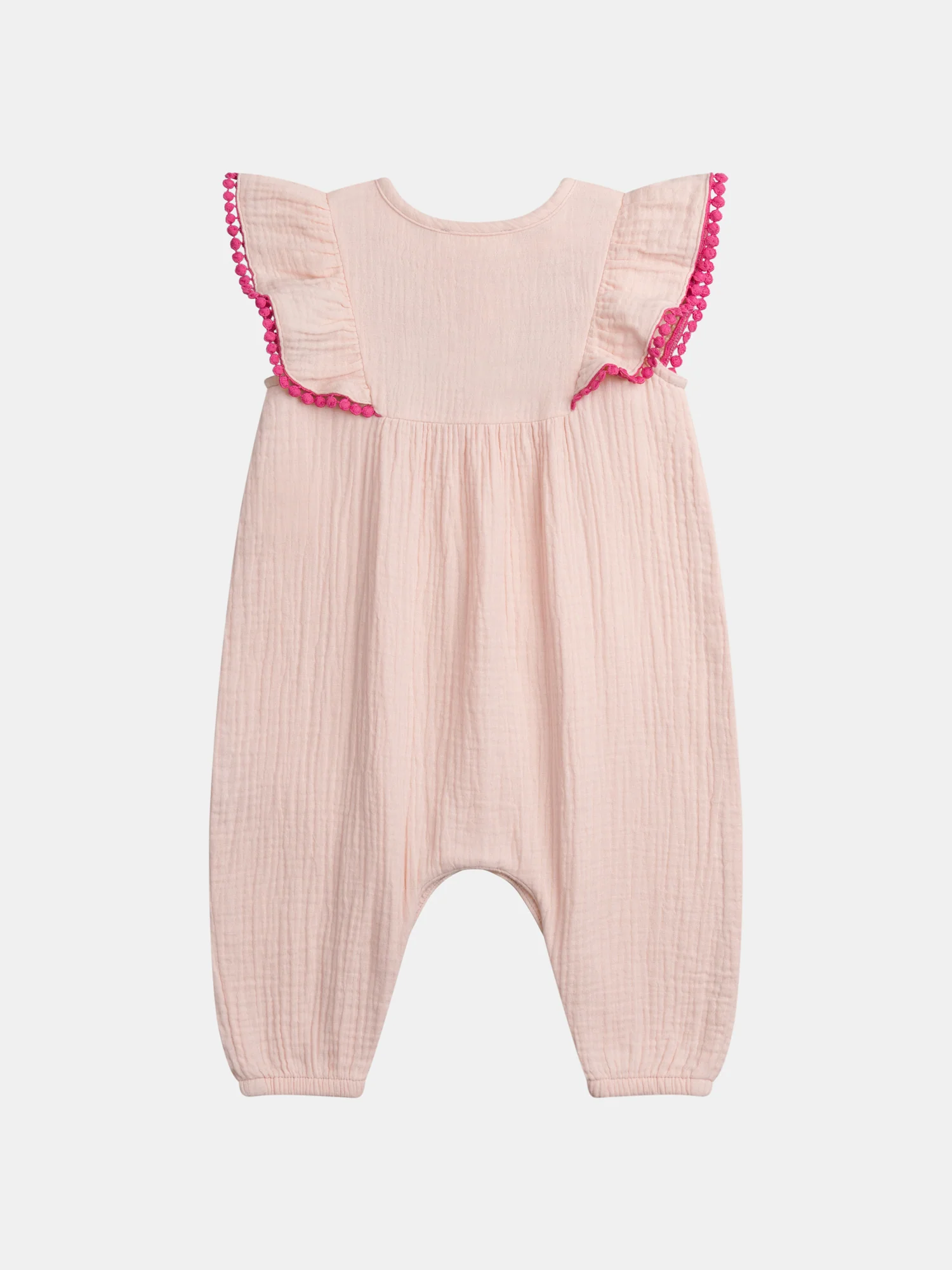 Combinaison à volants et broderie "FLEURS" rose poudré pour bébé fille - Image 6