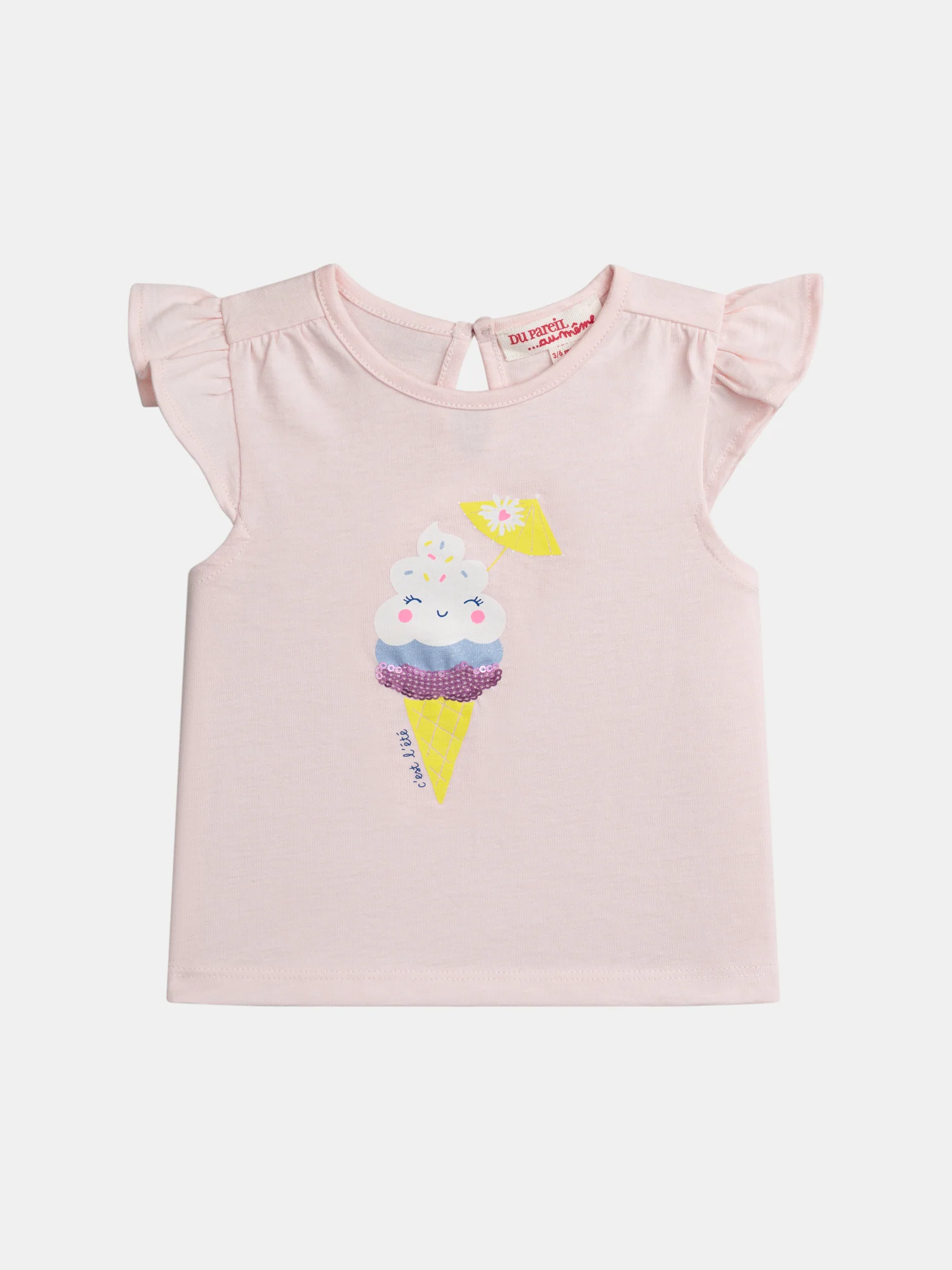 Débardeur rose tendre à mancherons volantés avec motif "Glace" pour bébé fille