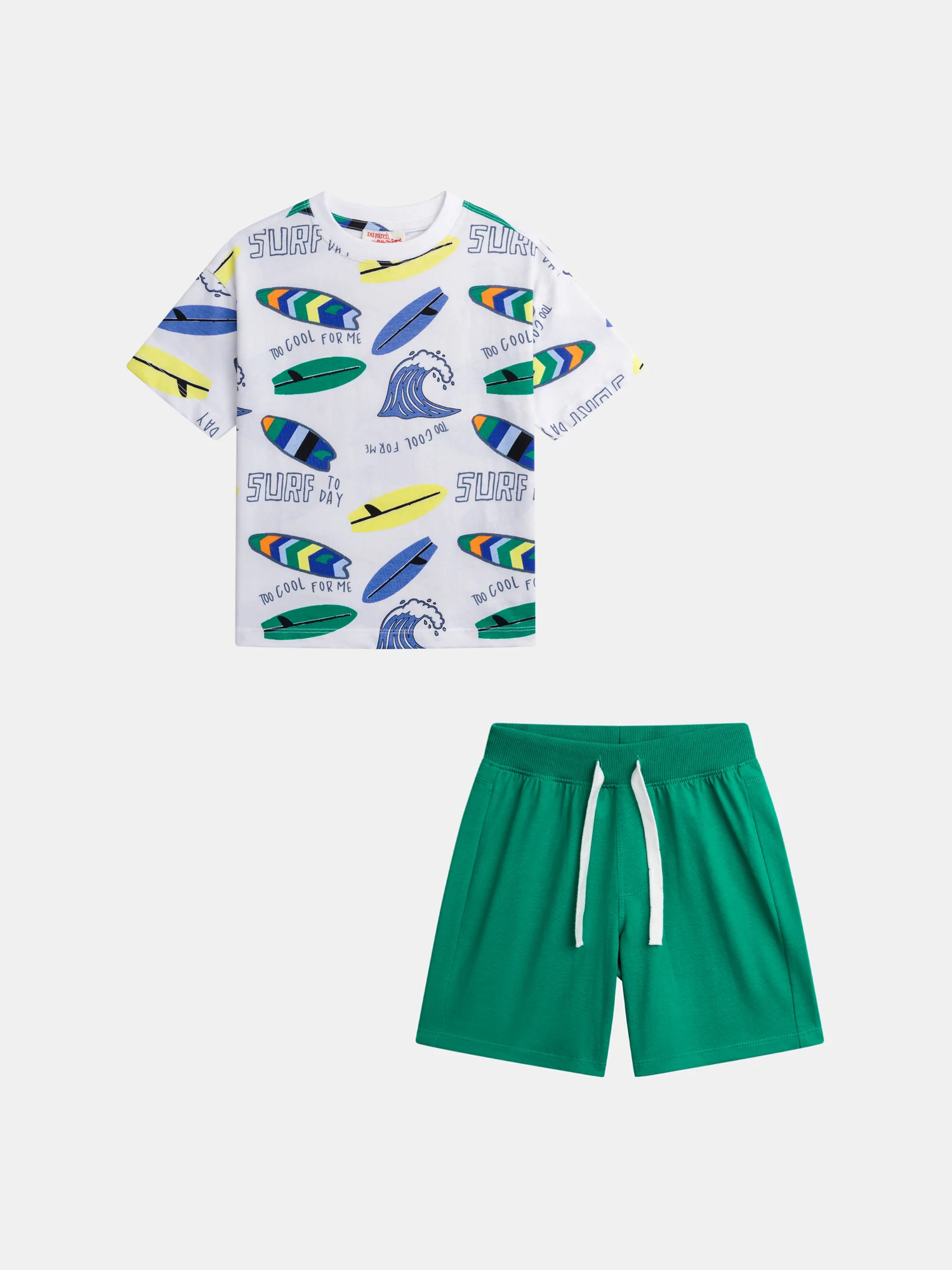 Ensemble t-shirt blanc et short vert avec imprimé pour garçon