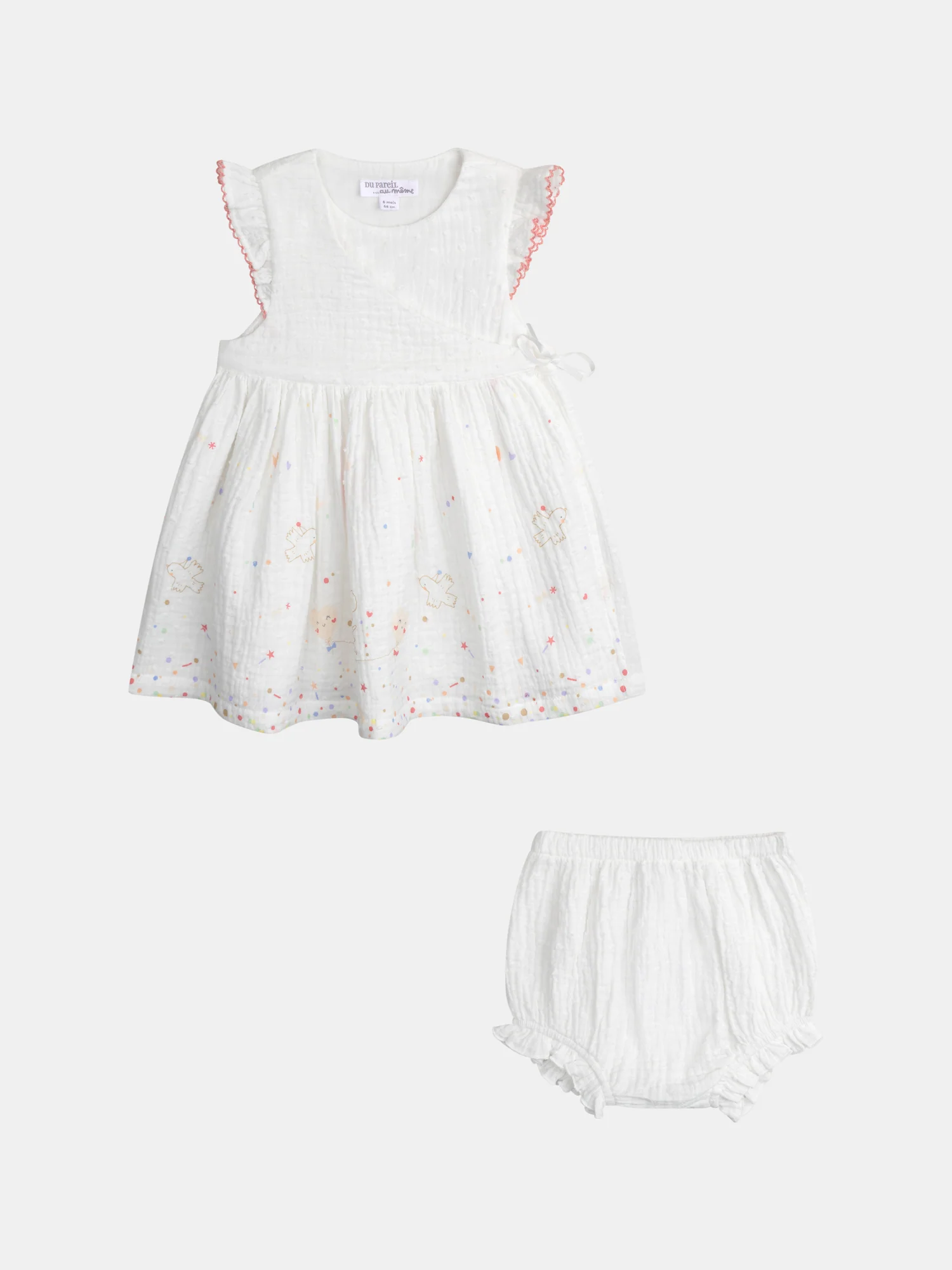 Ensemble naissance robe cache-coeur et bloomer fille
