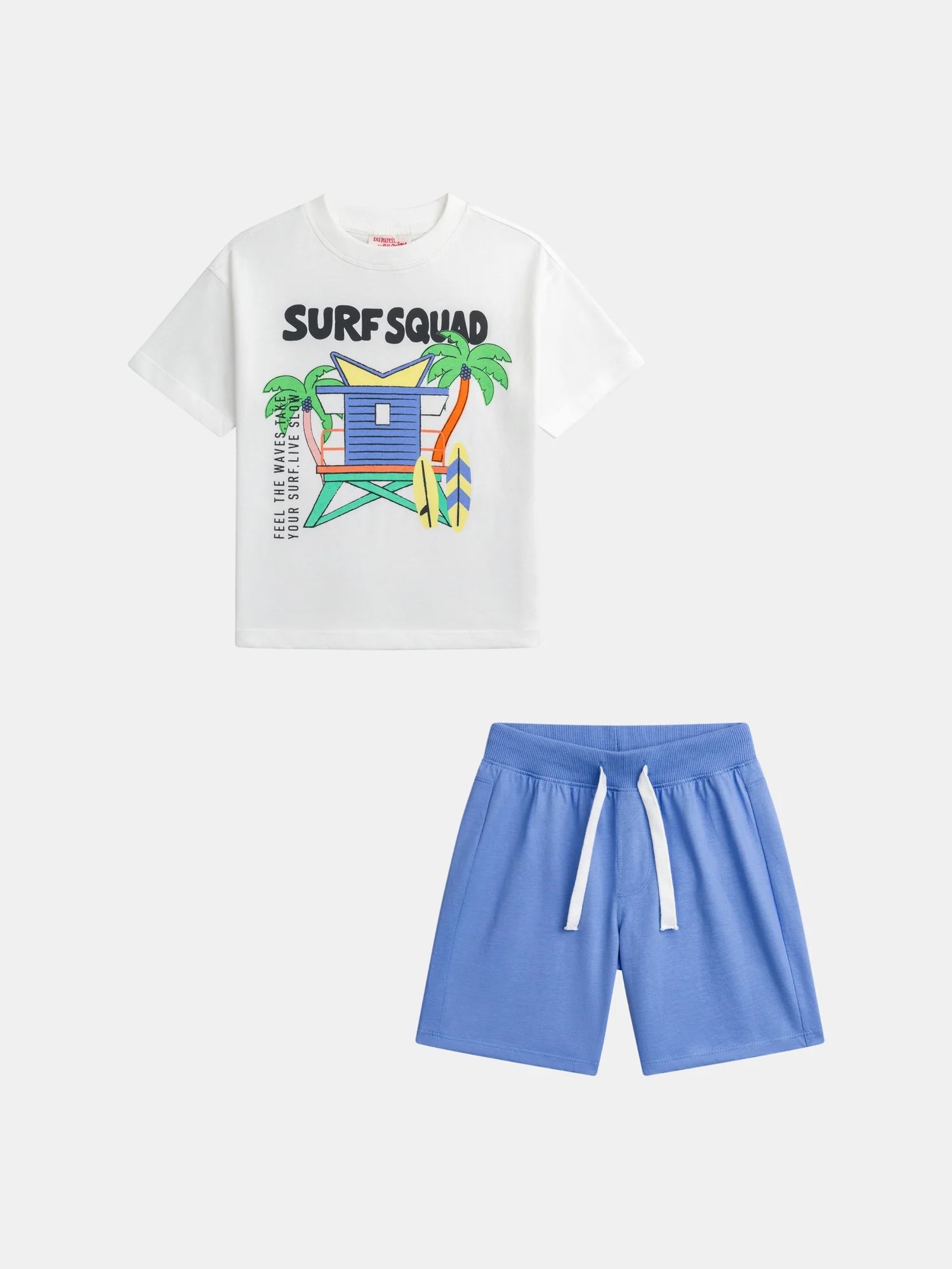 Ensemble t-shirt écru et short bleu avec animation pour garçon