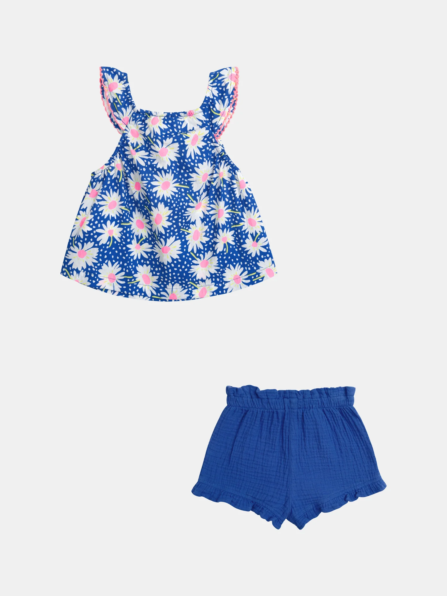 Ensemble bleu top à fleurs et short uni pour bébé fille - Image 10