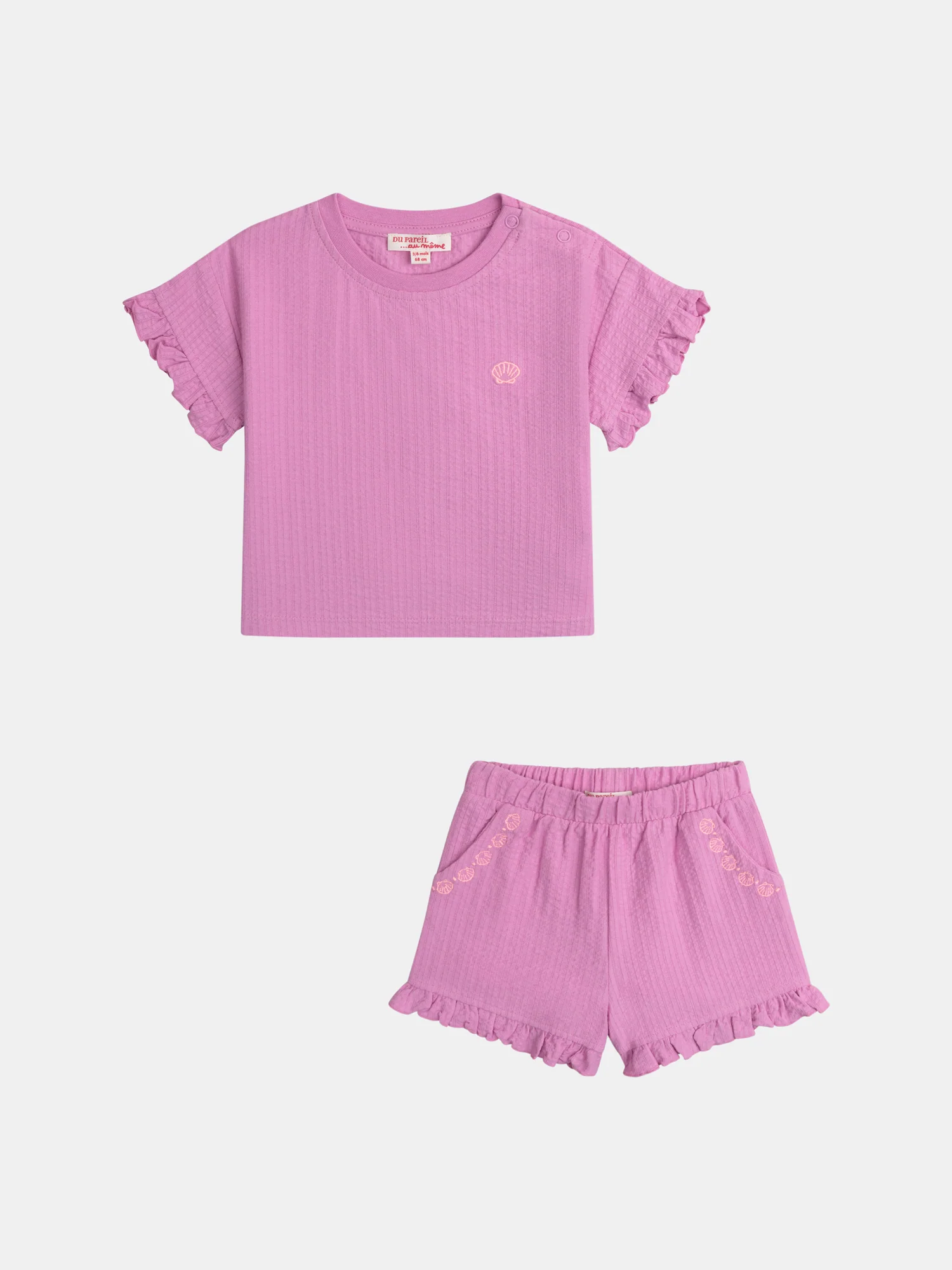 Ensemble rose trémière t-shirt et short gaufré pour bébé fille