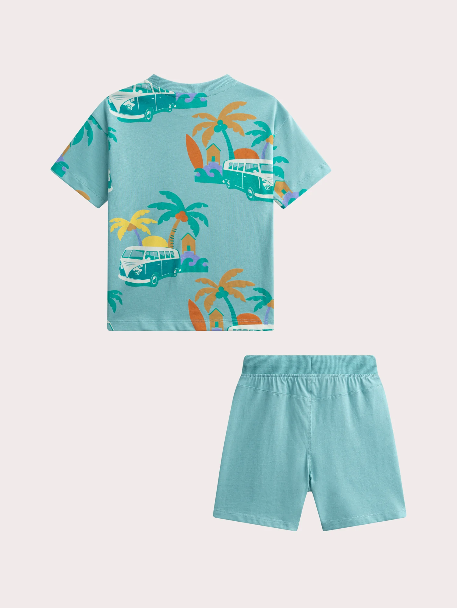 Ensemble t-shirt animation palmiers et short vleu ciel - Image 2