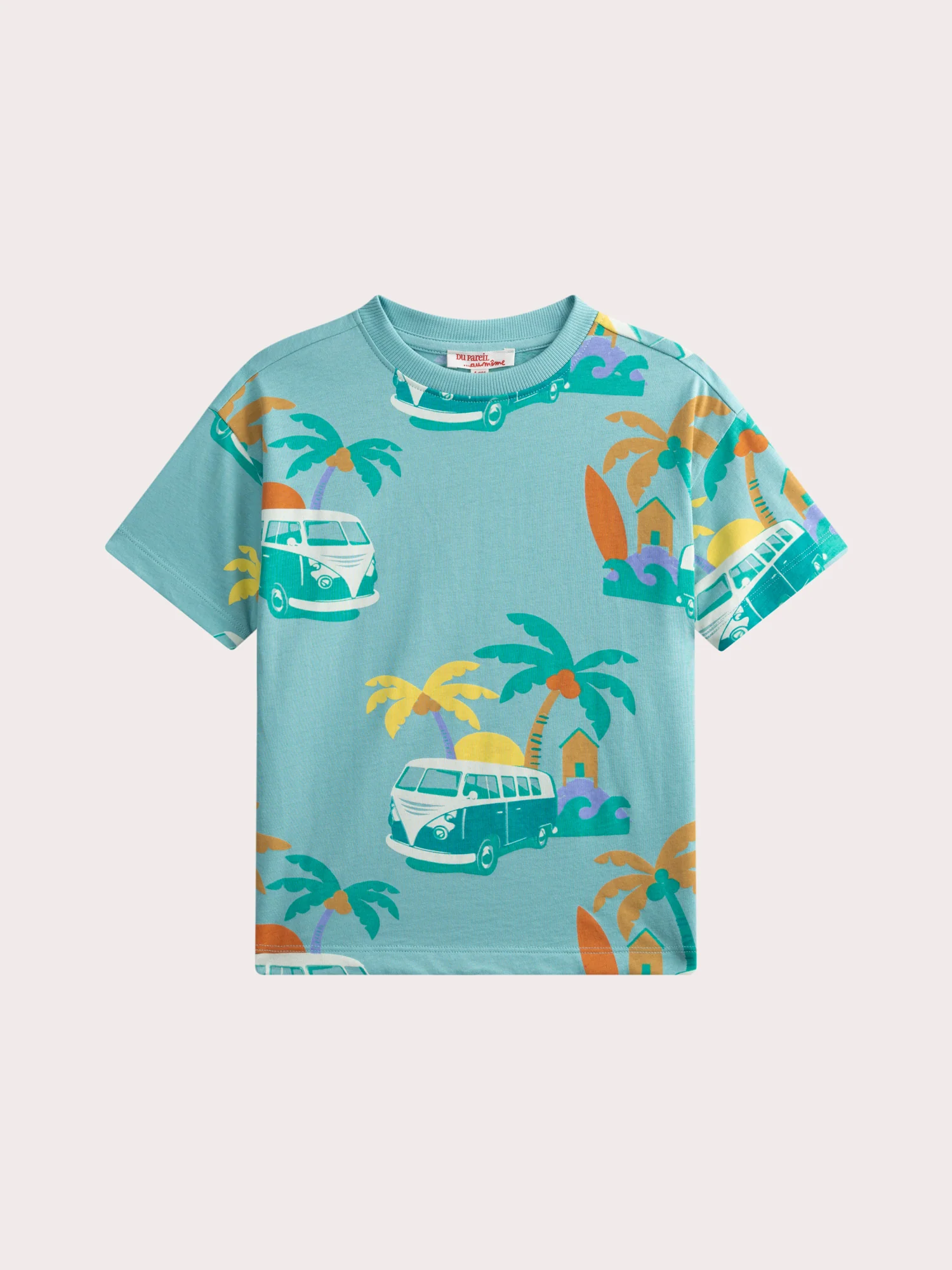 Ensemble t-shirt animation palmiers et short vleu ciel - Image 3