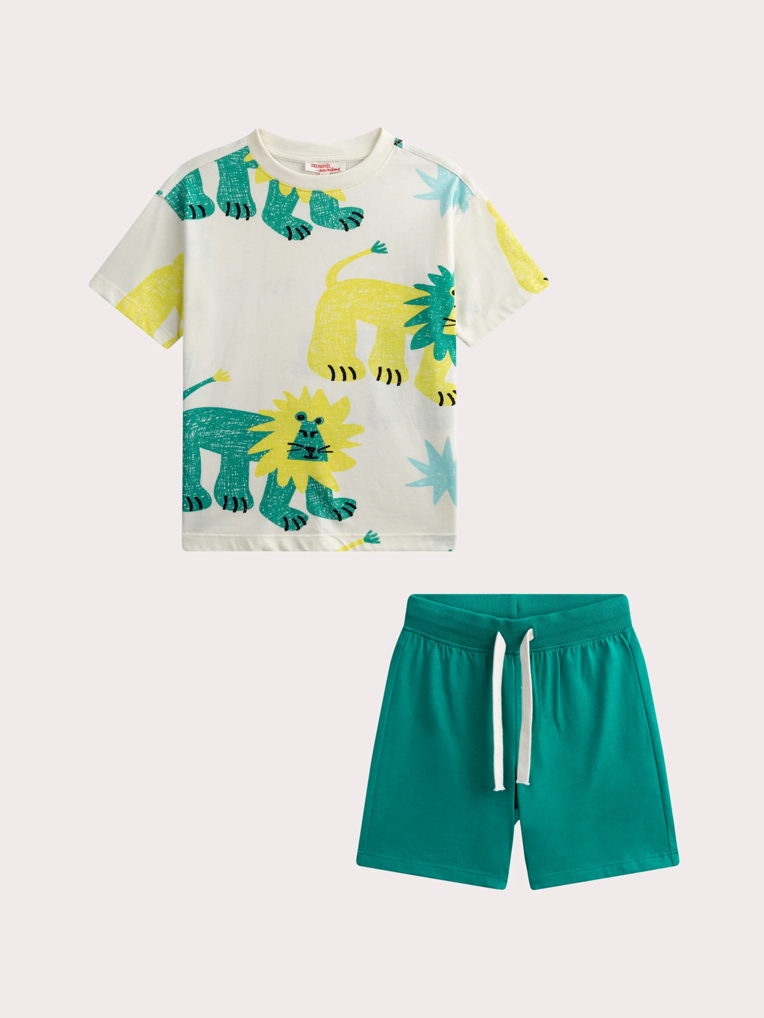 Ensemble t-shirt imprimé lion et short vert