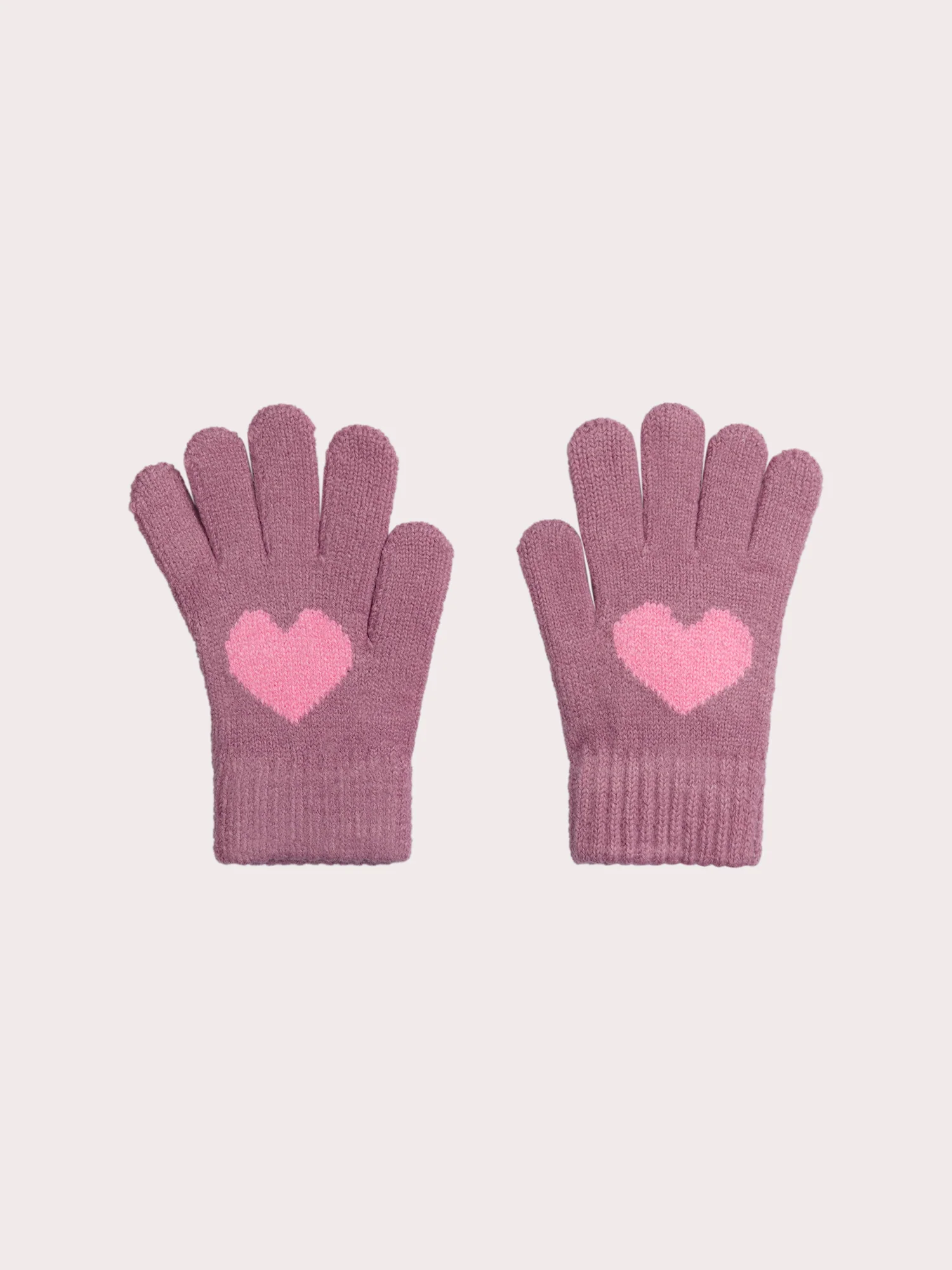 Gants violet en tricot à coeurs pour fille