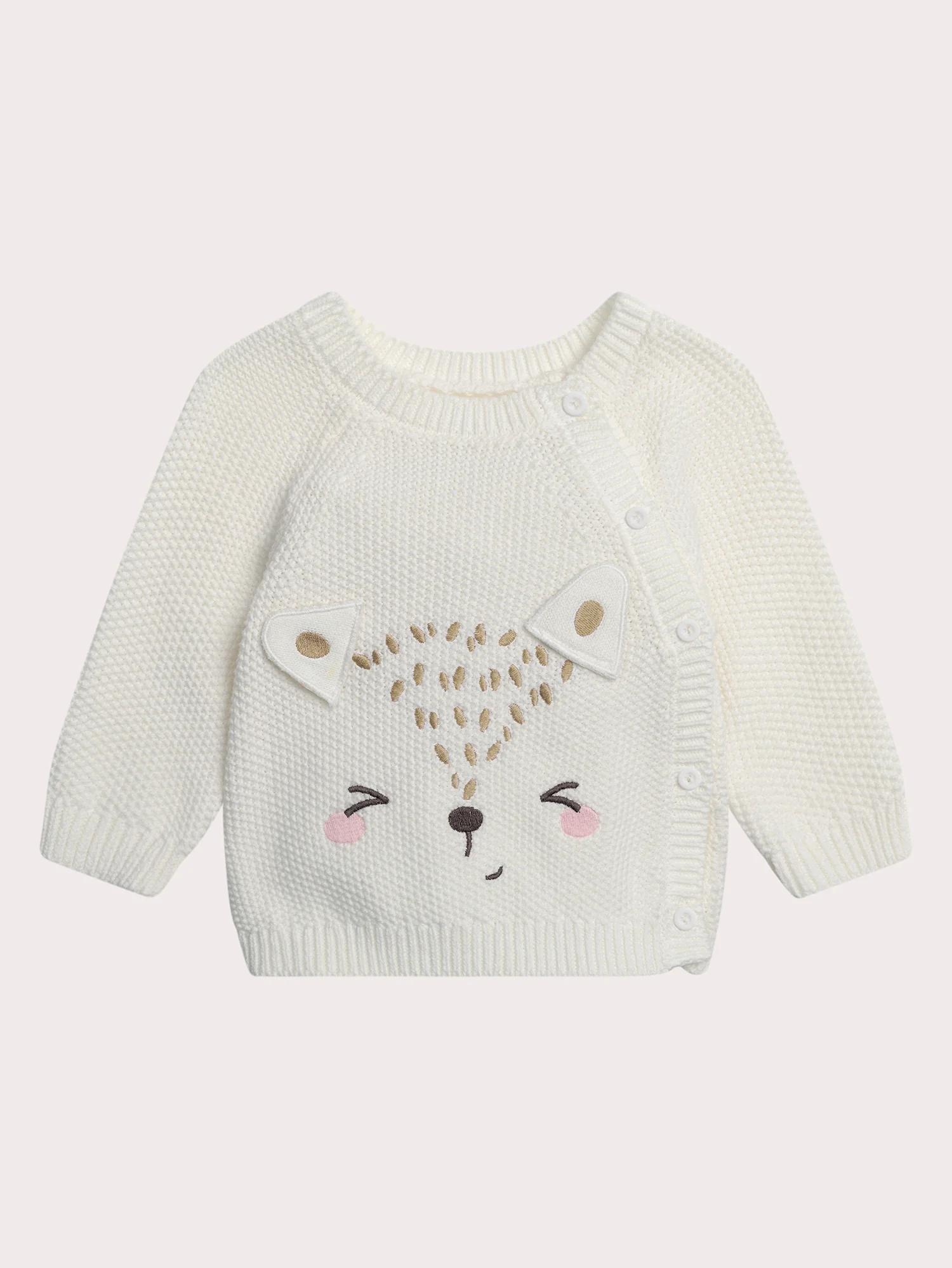 Gilet naissance en tricot motif renard