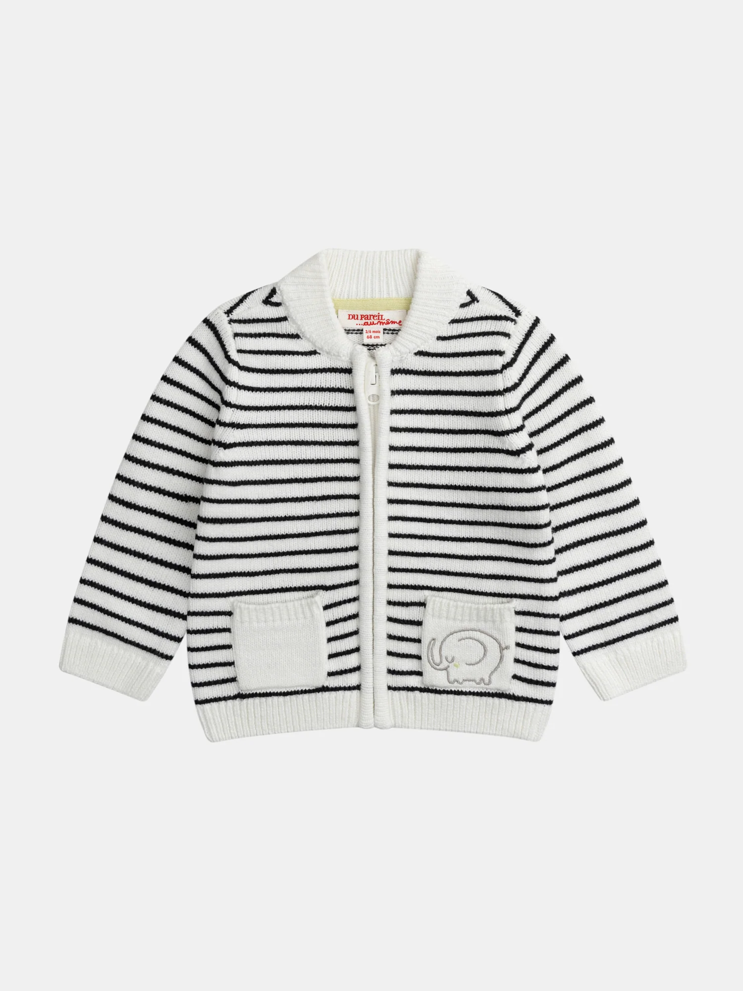 Gilet zippé rayé avec broderie éléphant pour bébé garçon