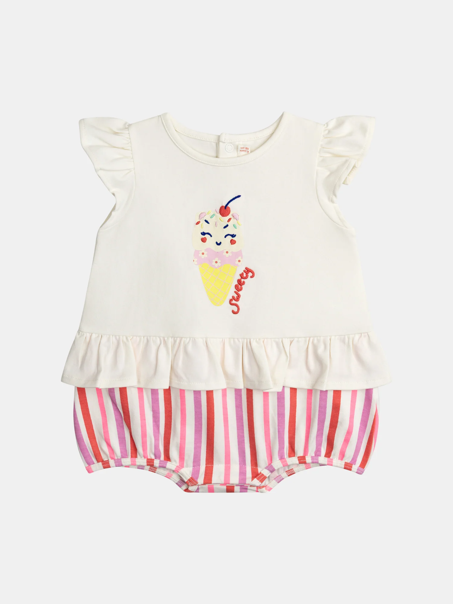 Grenouillère bi-matière à volants et motif "Ice Cream Chat" pour bébé fille