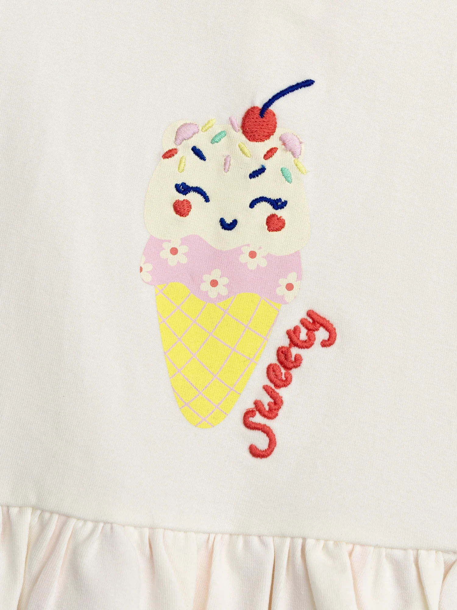 Grenouillère bi-matière à volants et motif "Ice Cream Chat" pour bébé fille - Image 2