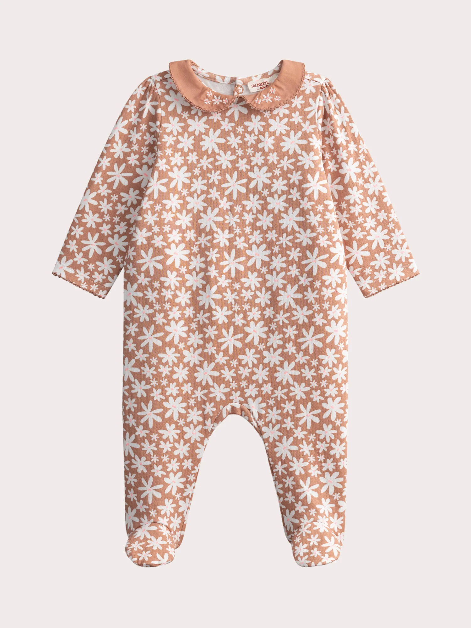 Grenouillere écrue à fleurs pour bébé fille