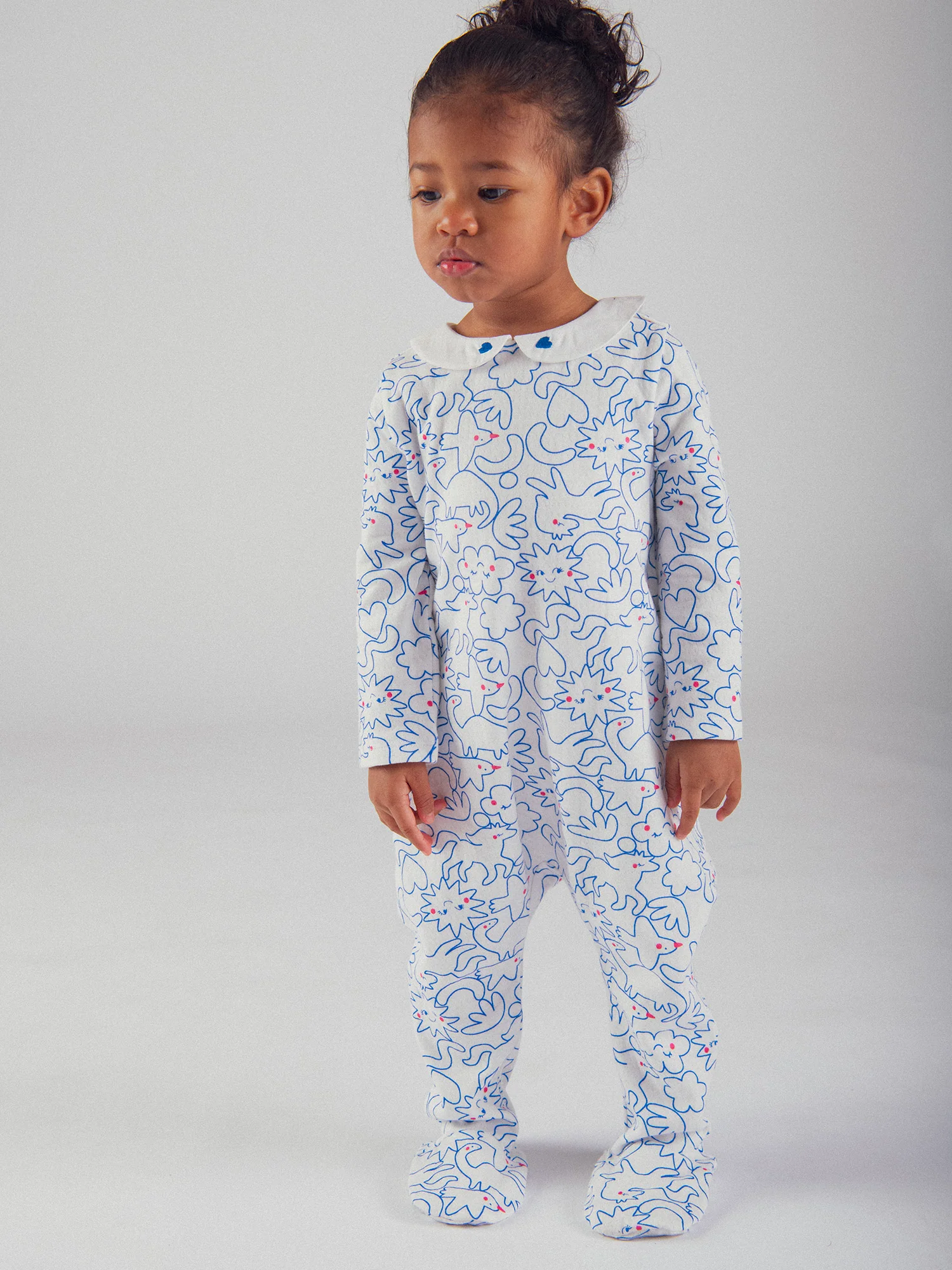Grenouillère écrue col Claudine avec imprimé intégral "Dream" bleu pour bébé fille - Image 2
