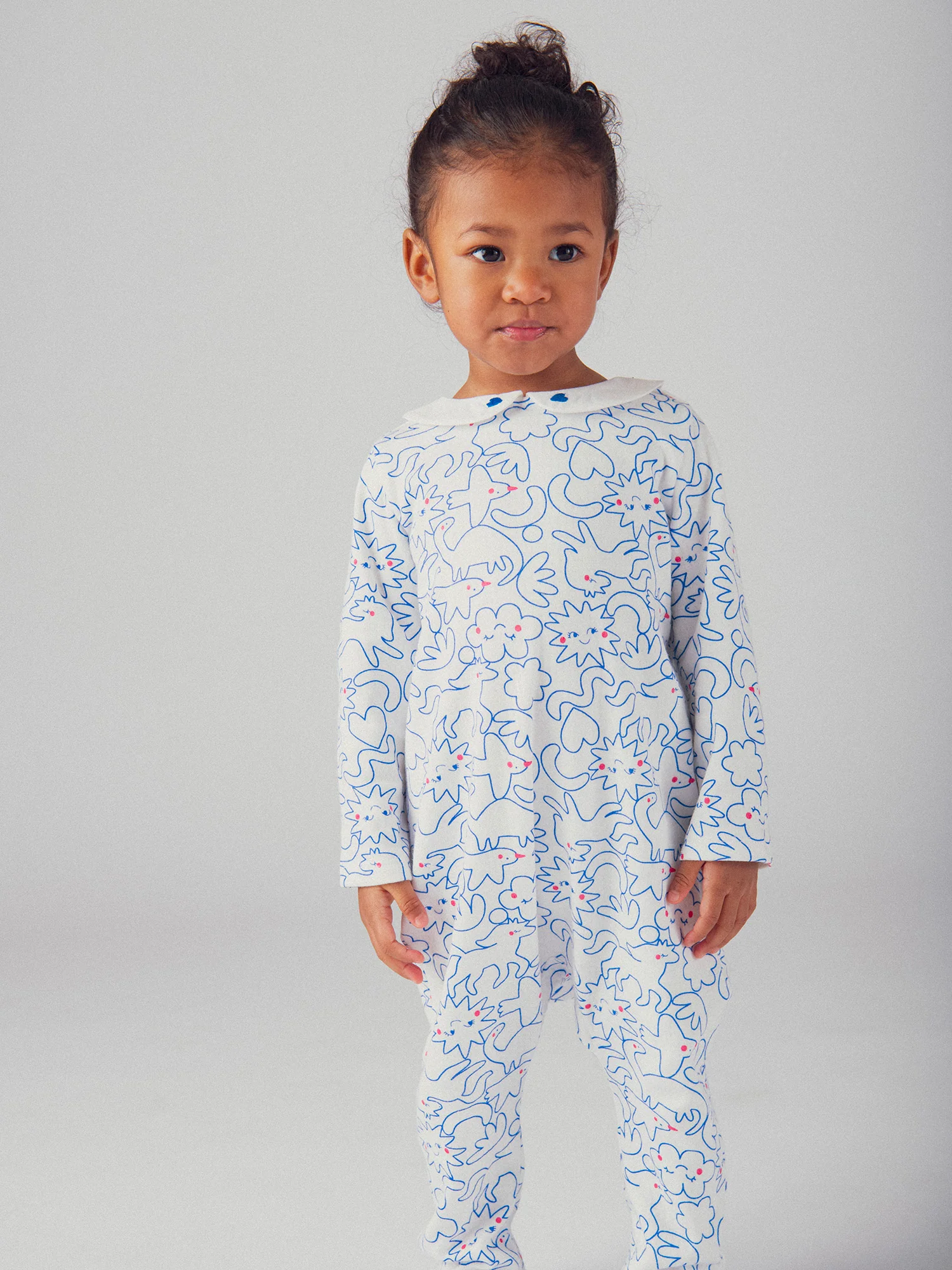 Grenouillère écrue col Claudine avec imprimé intégral "Dream" bleu pour bébé fille - Image 3