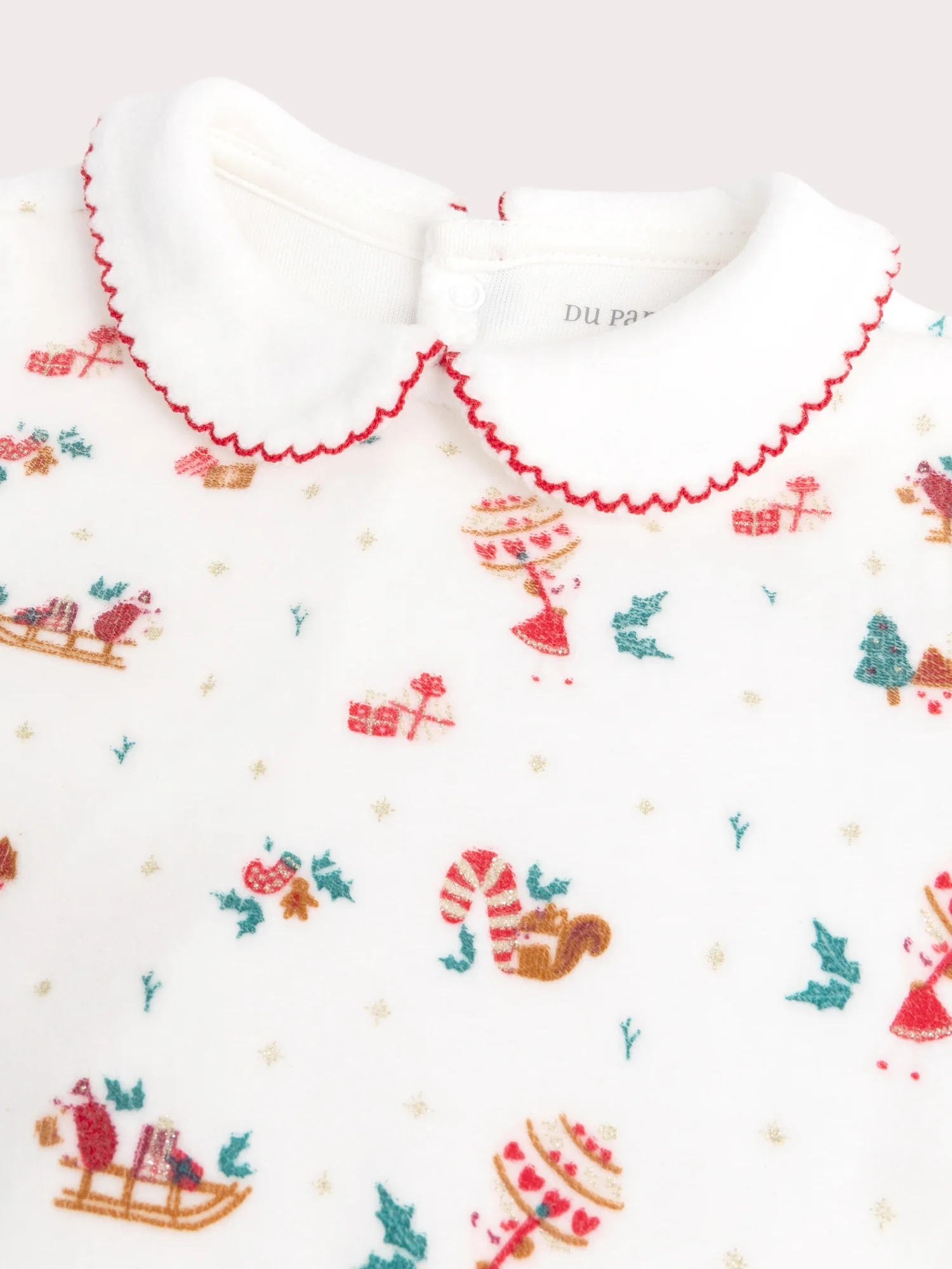 Grenouillere en velours theme Noël pour bébé fille - Image 2