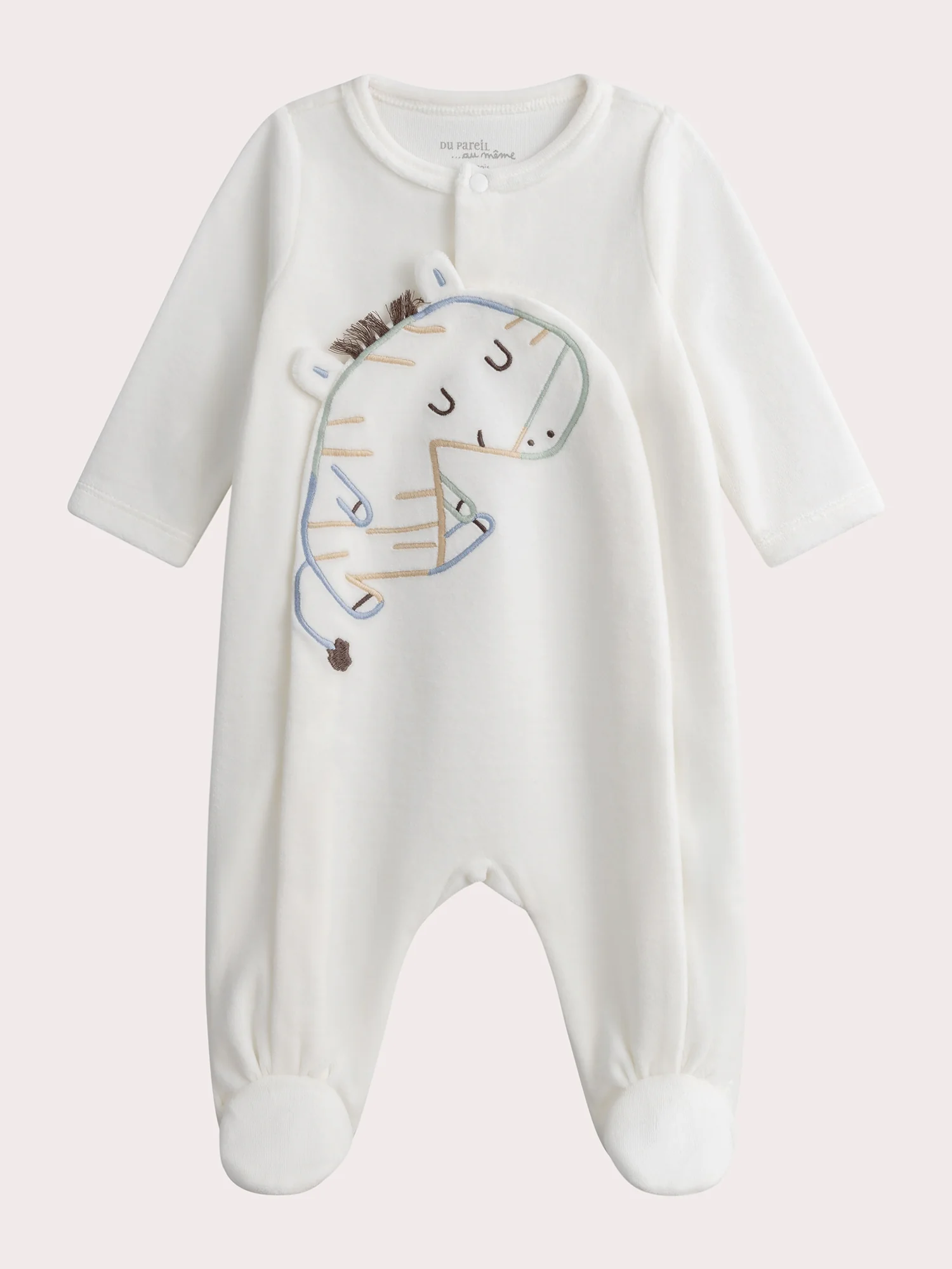 Grenouillère naissance écrue en velours motif zèbre