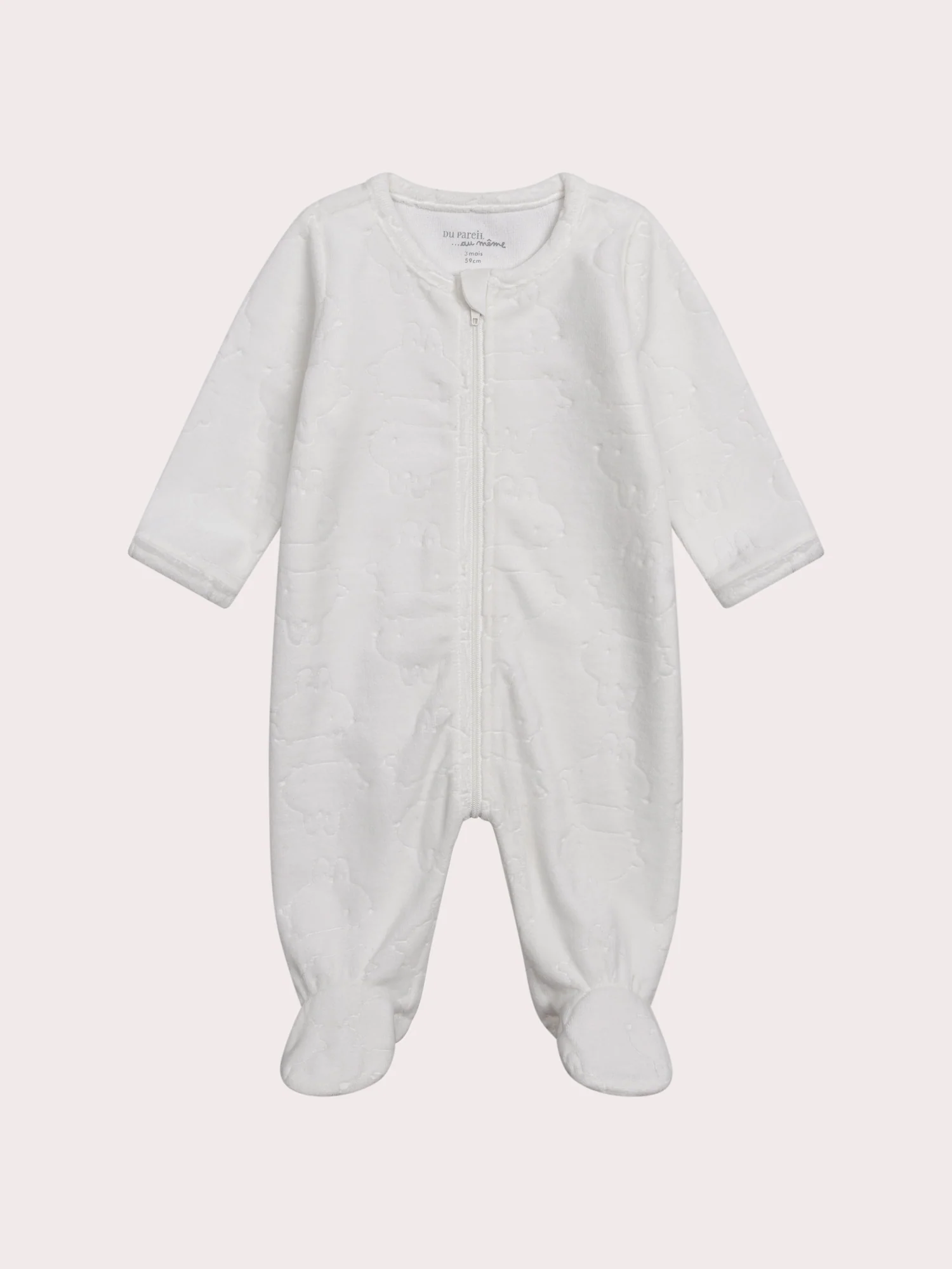 Grenouillère naissance en velours fantaisie blanc