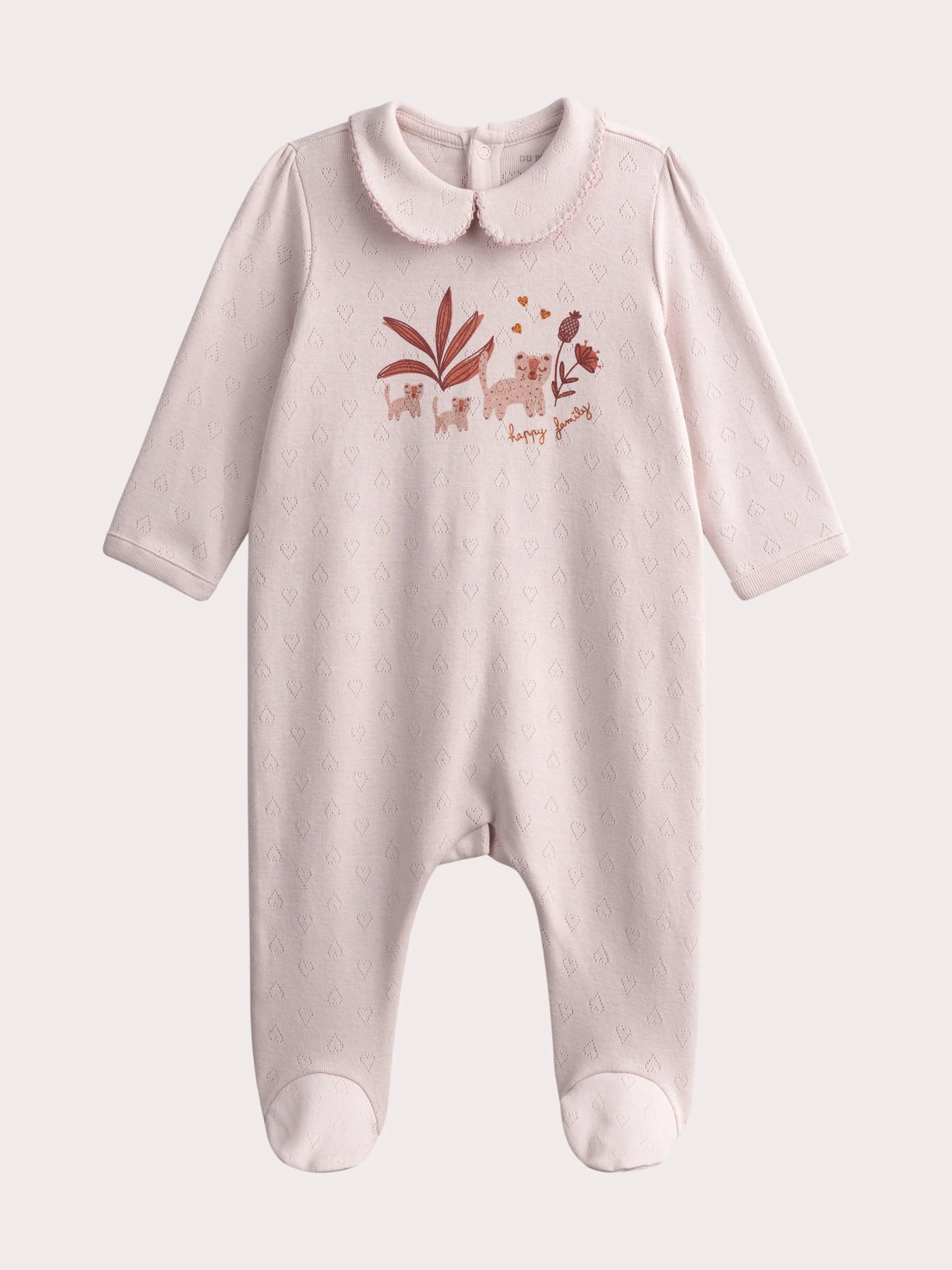 Grenouillere rose ajourée pour bébé fille