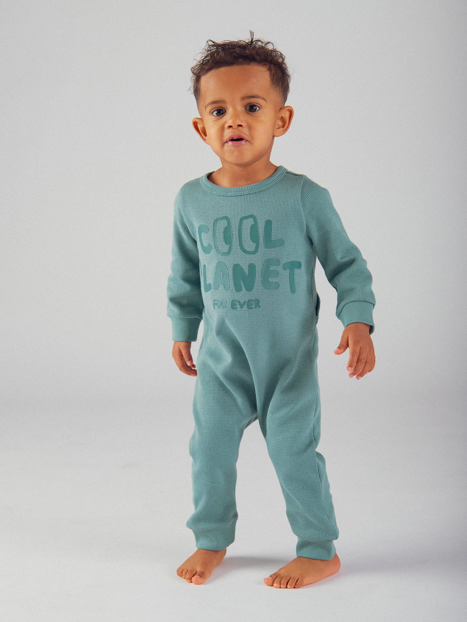 Grenouillère vert "Good Vibes" en maille gaufrée pour bébé garçon - Image 2