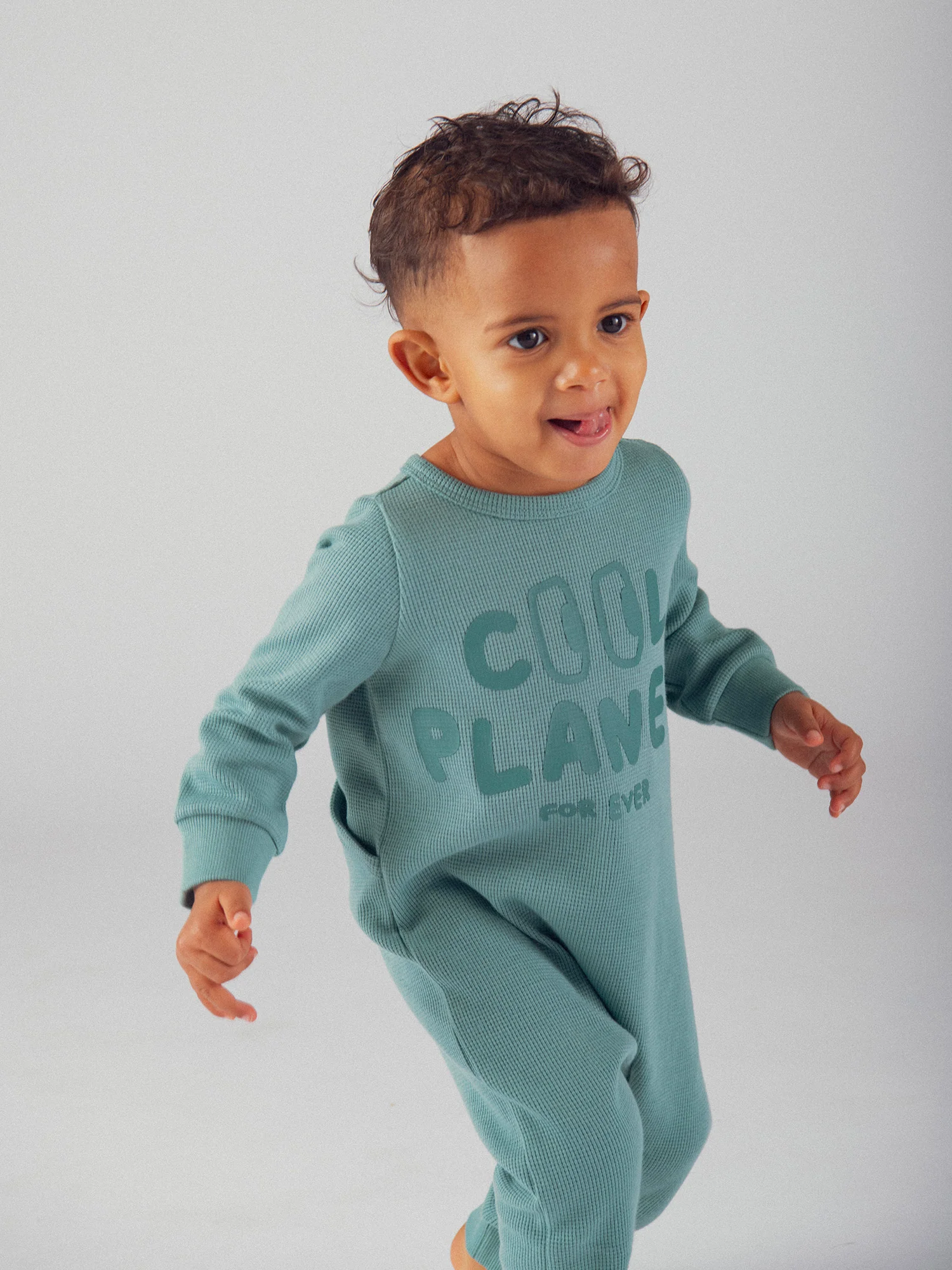 Grenouillère vert "Good Vibes" en maille gaufrée pour bébé garçon - Image 3