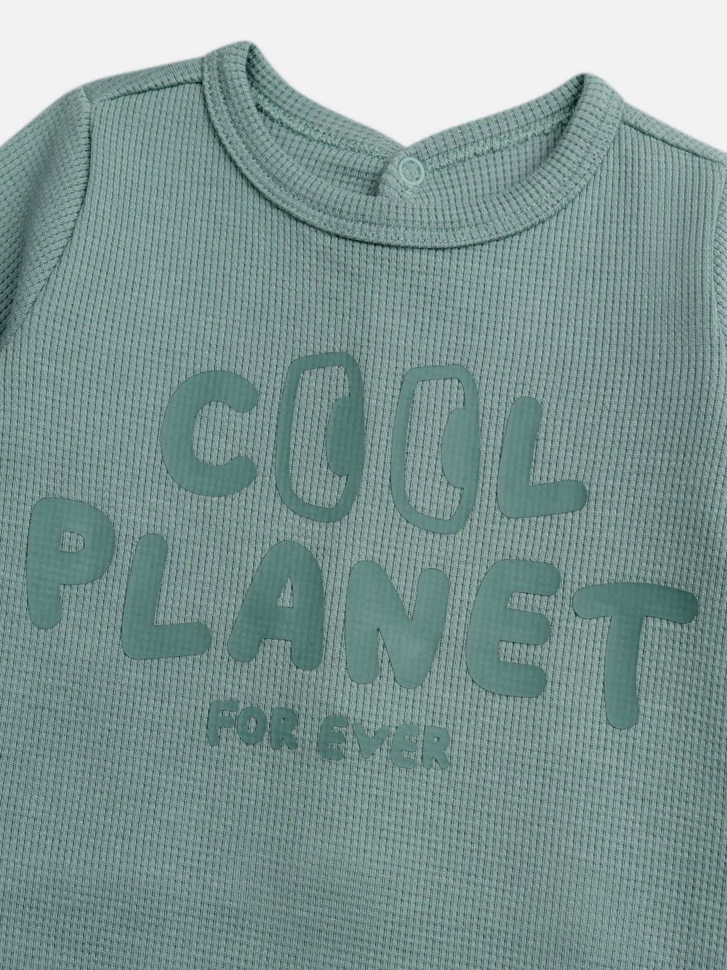 Grenouillère vert "Good Vibes" en maille gaufrée pour bébé garçon - Image 6