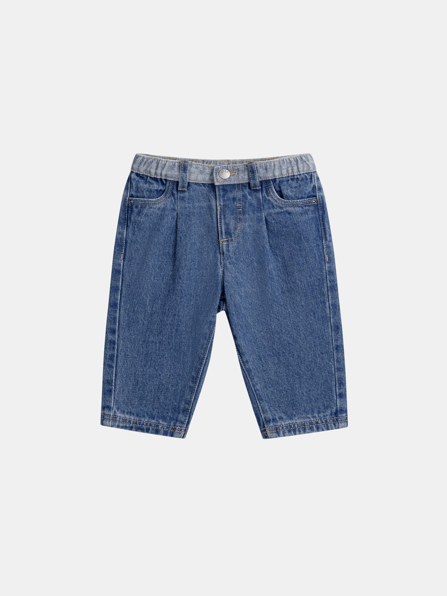 Jean bleu bicolore motif pomme pour bébé garçon
